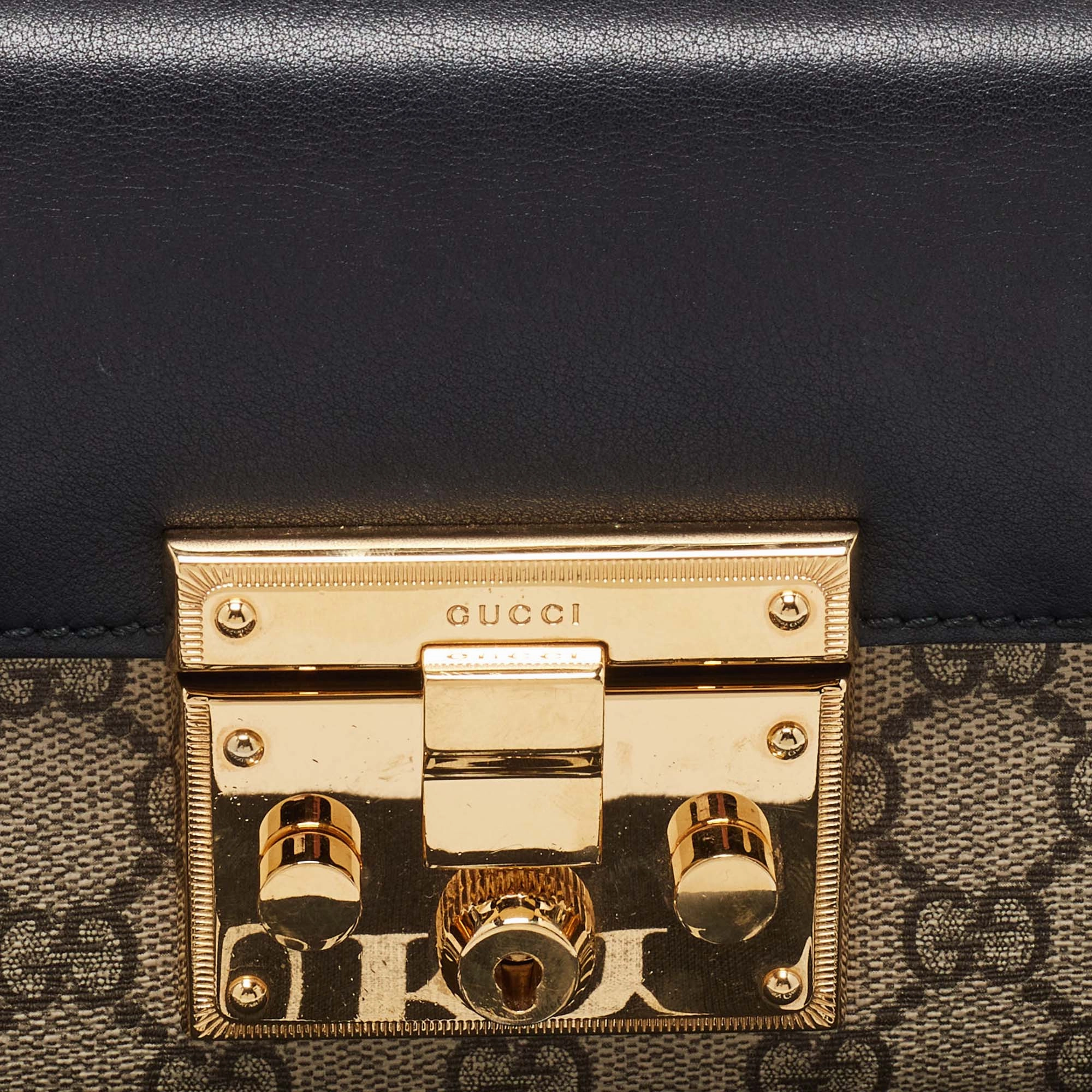 Gucci Beige/black Gg Supreme Canvas And Leather Padlock Small Shoulder Bag