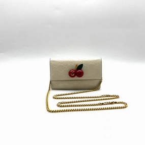 Gucci Beige Cherry GG Leather Crossbody Chain Bag Small