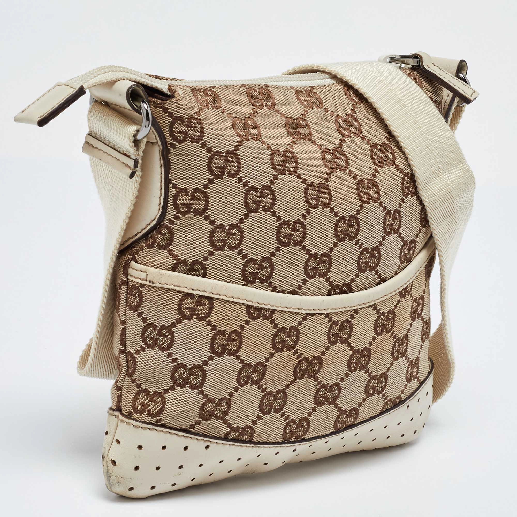 Gucci Beige Gg Canvas And Leather Crossbody Bag