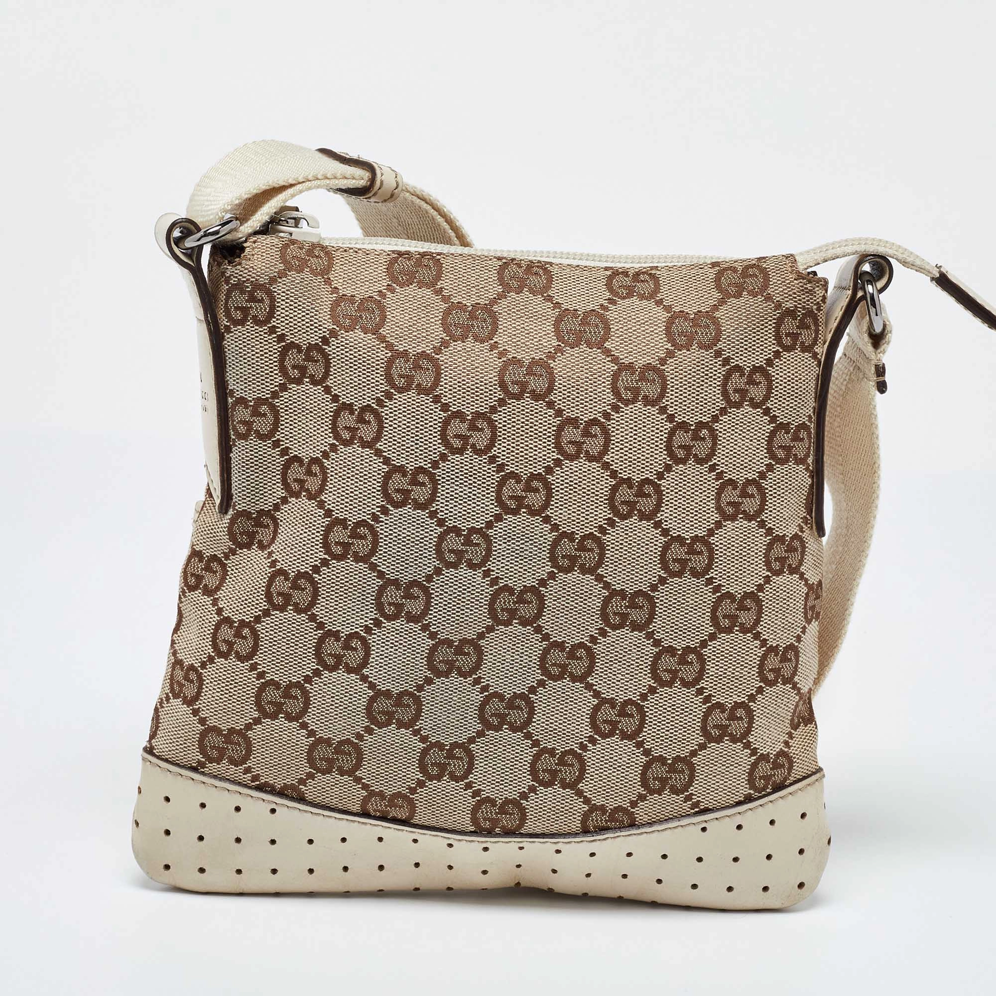 Gucci Beige Gg Canvas And Leather Crossbody Bag