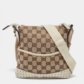 Gucci Beige Gg Canvas And Leather Crossbody Bag