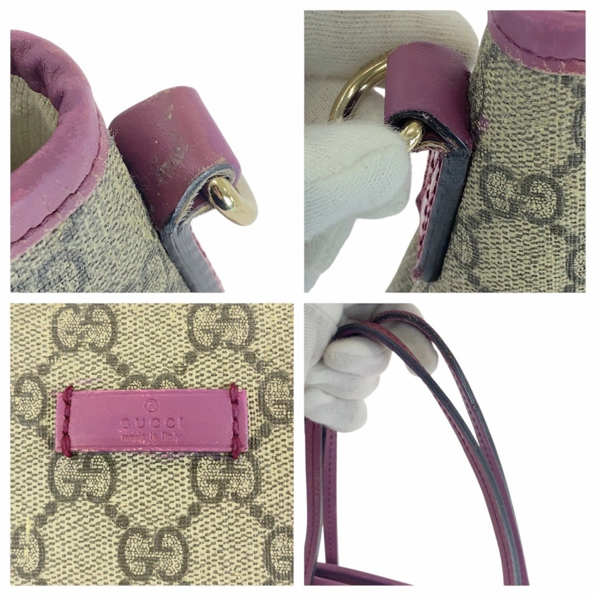 Gucci Beige Purple Gg Supreme Leather Handbag Shoulder Bag ()