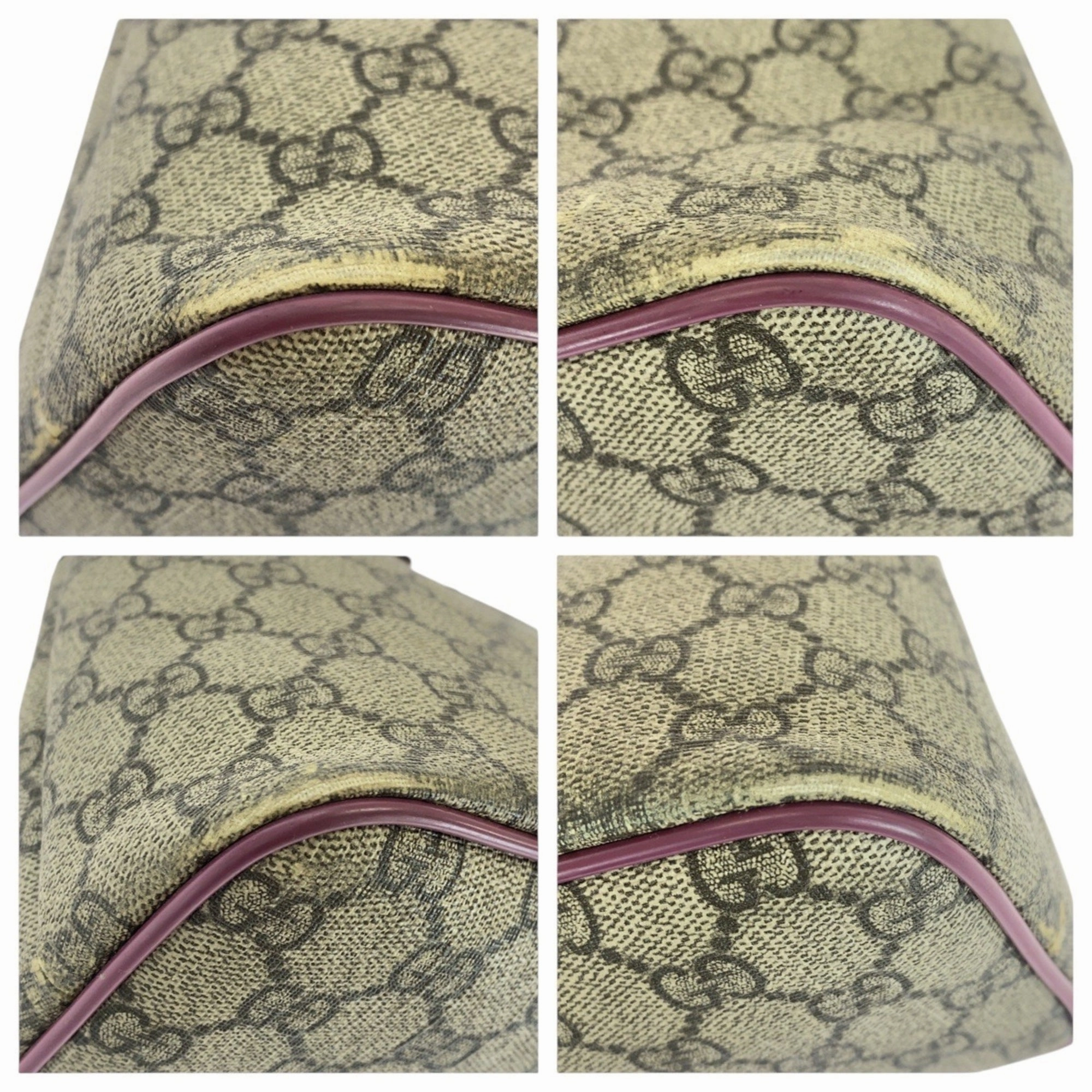 Gucci Beige Purple Gg Supreme Leather Handbag Shoulder Bag ()