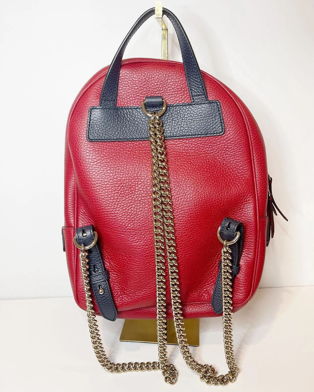 GUCCI Bi-Colour Soho Chain backpack red/navy blue leather