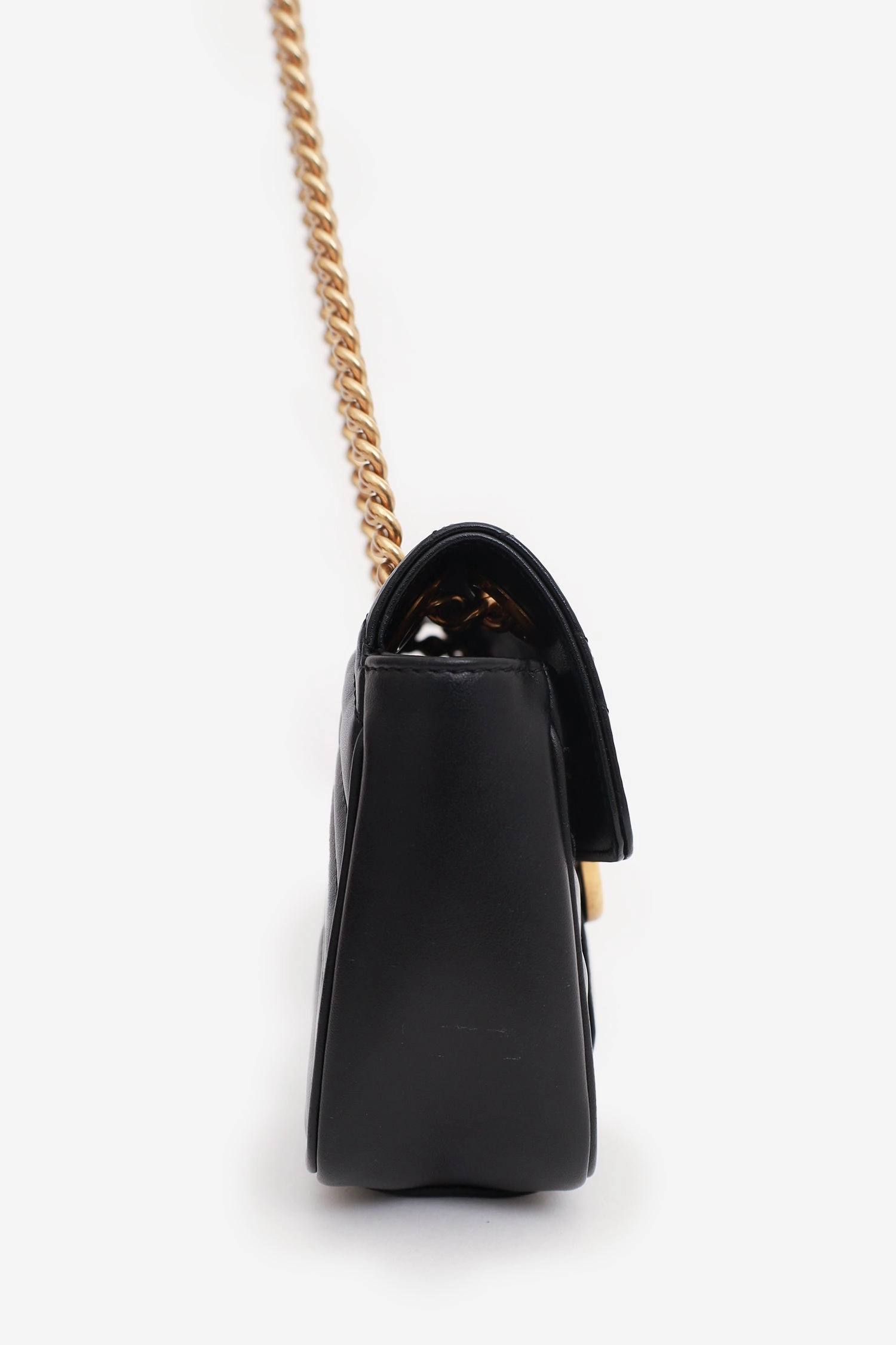 Gucci Black Leather Mini GG Marmont Shoulder Bag with 'CN' Initial