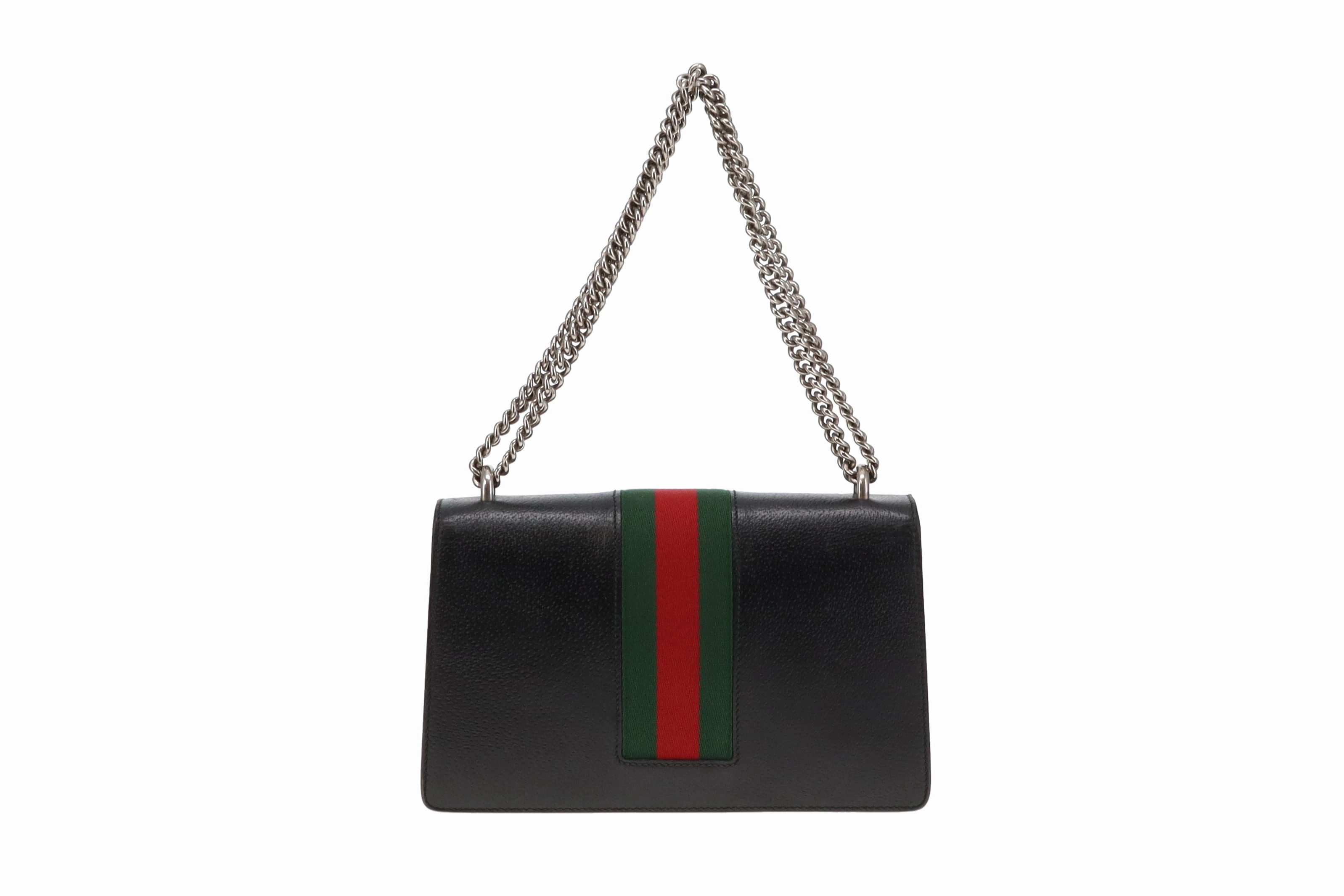 Gucci Black Leather Mixed HW Web Detail Small Dionysus Shoulder Bag