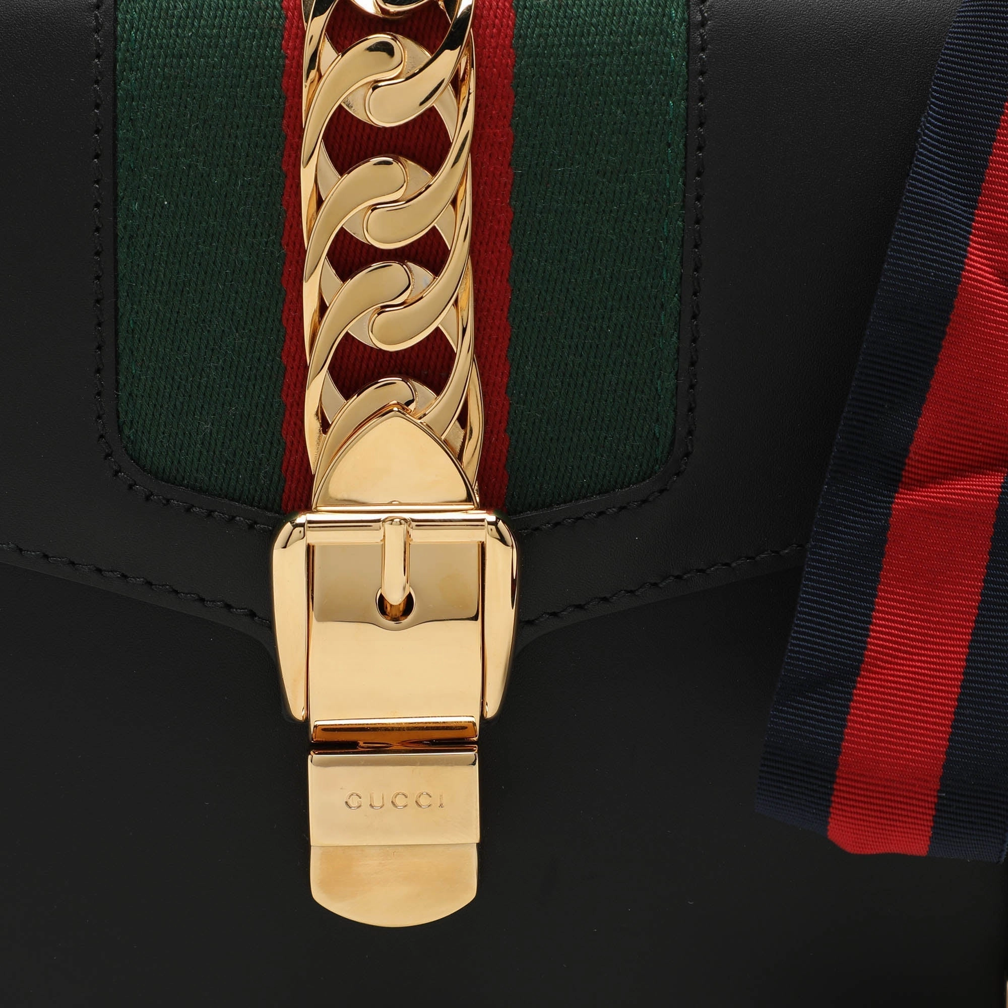 Gucci Black Leather Small Web Chain Sylvie Shoulder Bag