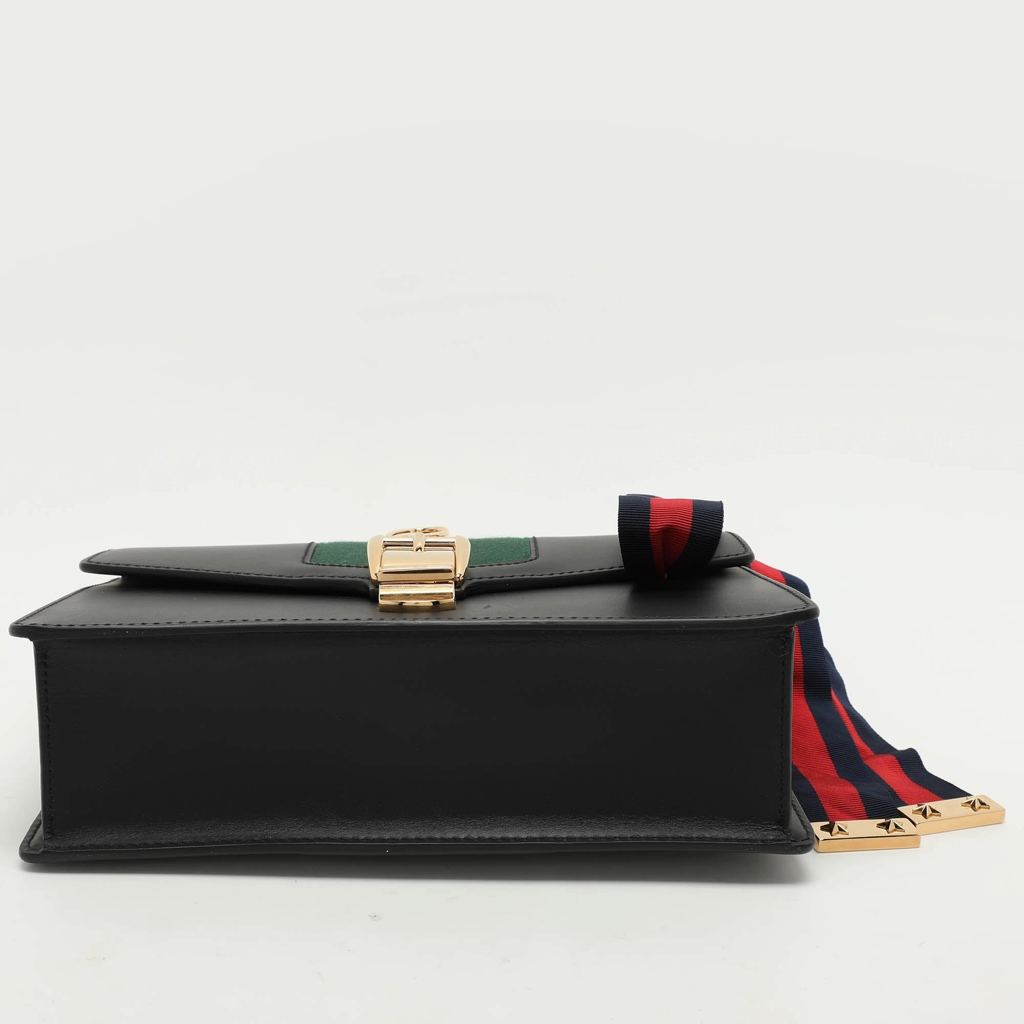 Gucci Black Leather Small Web Chain Sylvie Shoulder Bag