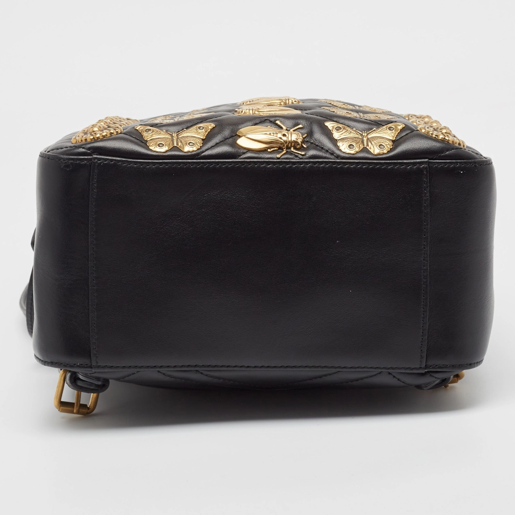 Gucci Black Matelass&eacute; Leather Animal Stud Gg Marmont Dome Backpack