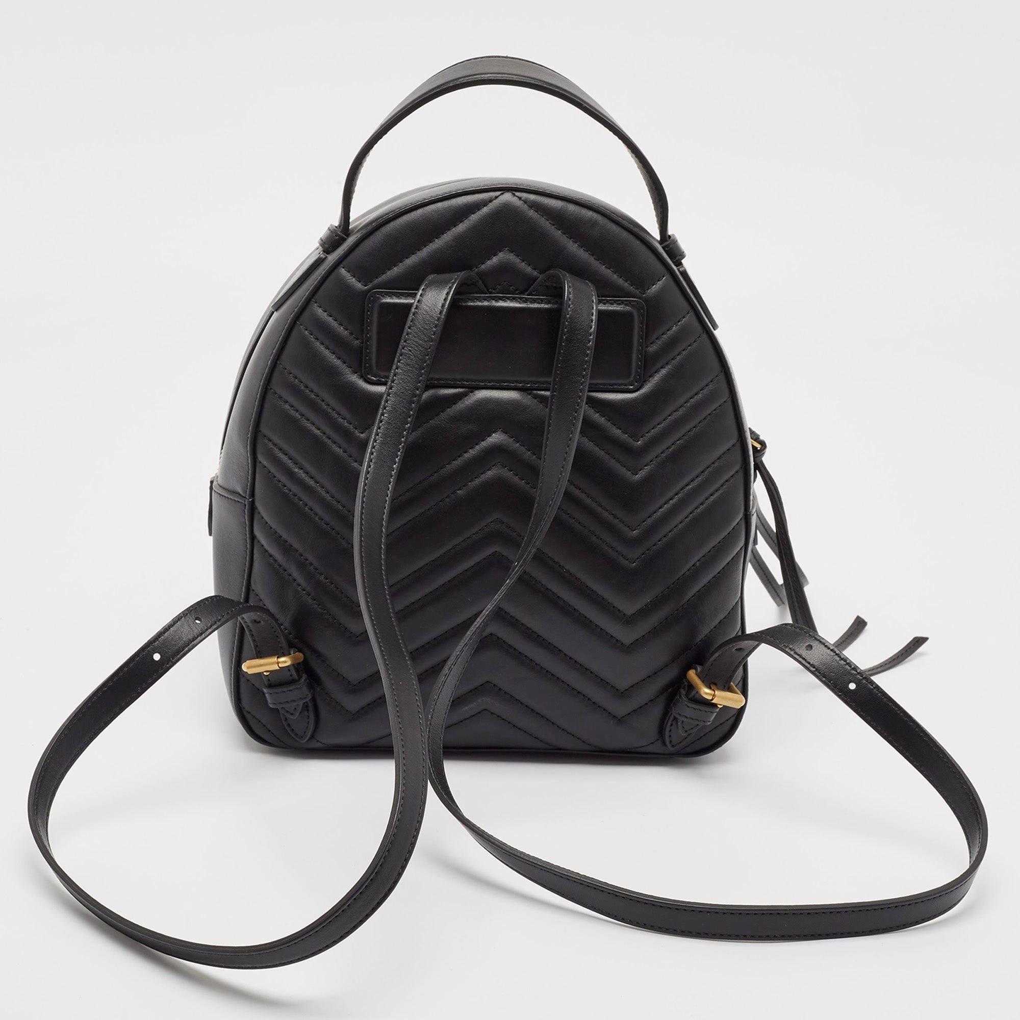 Gucci Black Matelass&eacute; Leather Animal Stud Gg Marmont Dome Backpack