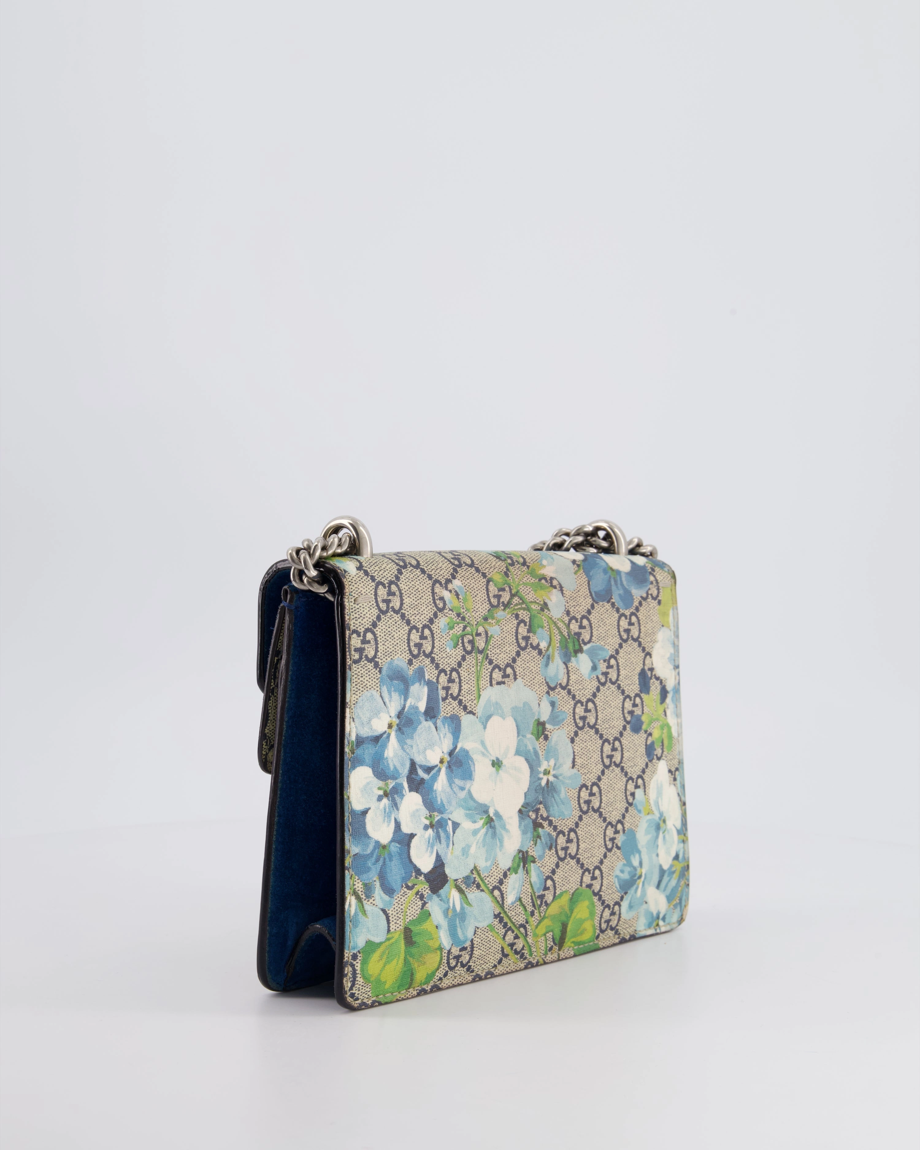 Gucci Brown and Blue Floral Canvas Mini Supreme Dionysus Crossbody Bag With Ruthenium Hardware
