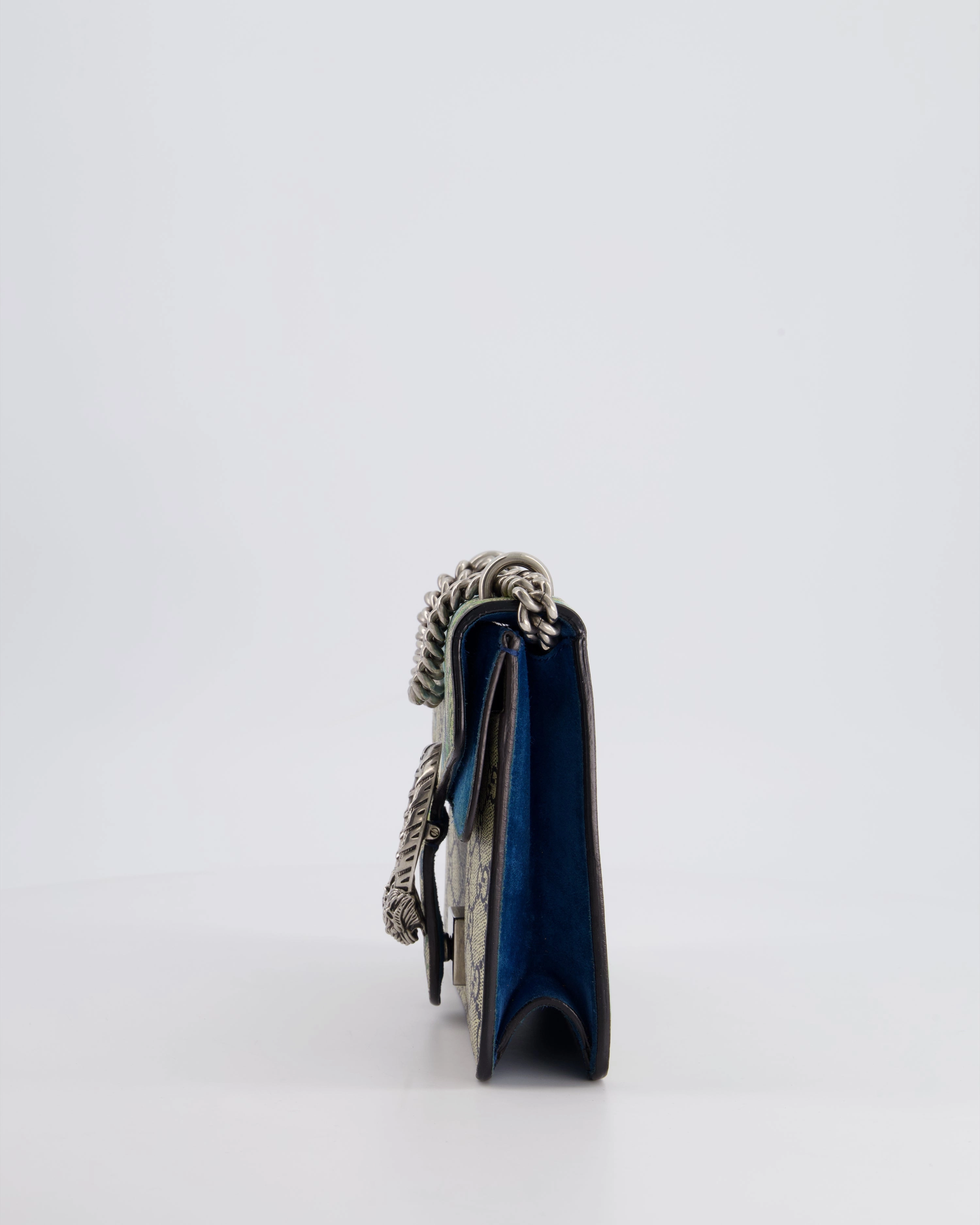 Gucci Brown and Blue Floral Canvas Mini Supreme Dionysus Crossbody Bag With Ruthenium Hardware