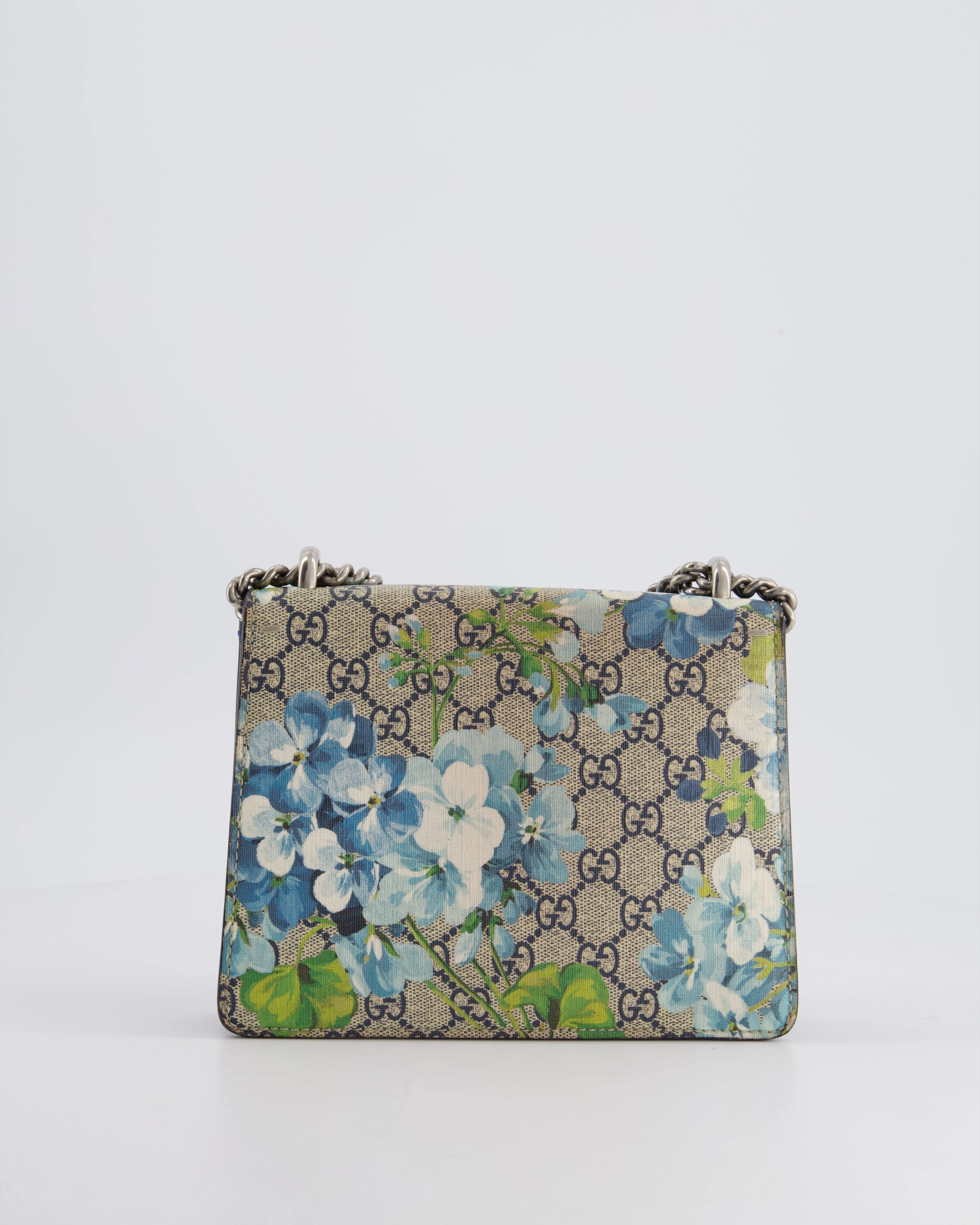 Gucci Brown and Blue Floral Canvas Mini Supreme Dionysus Crossbody Bag With Ruthenium Hardware
