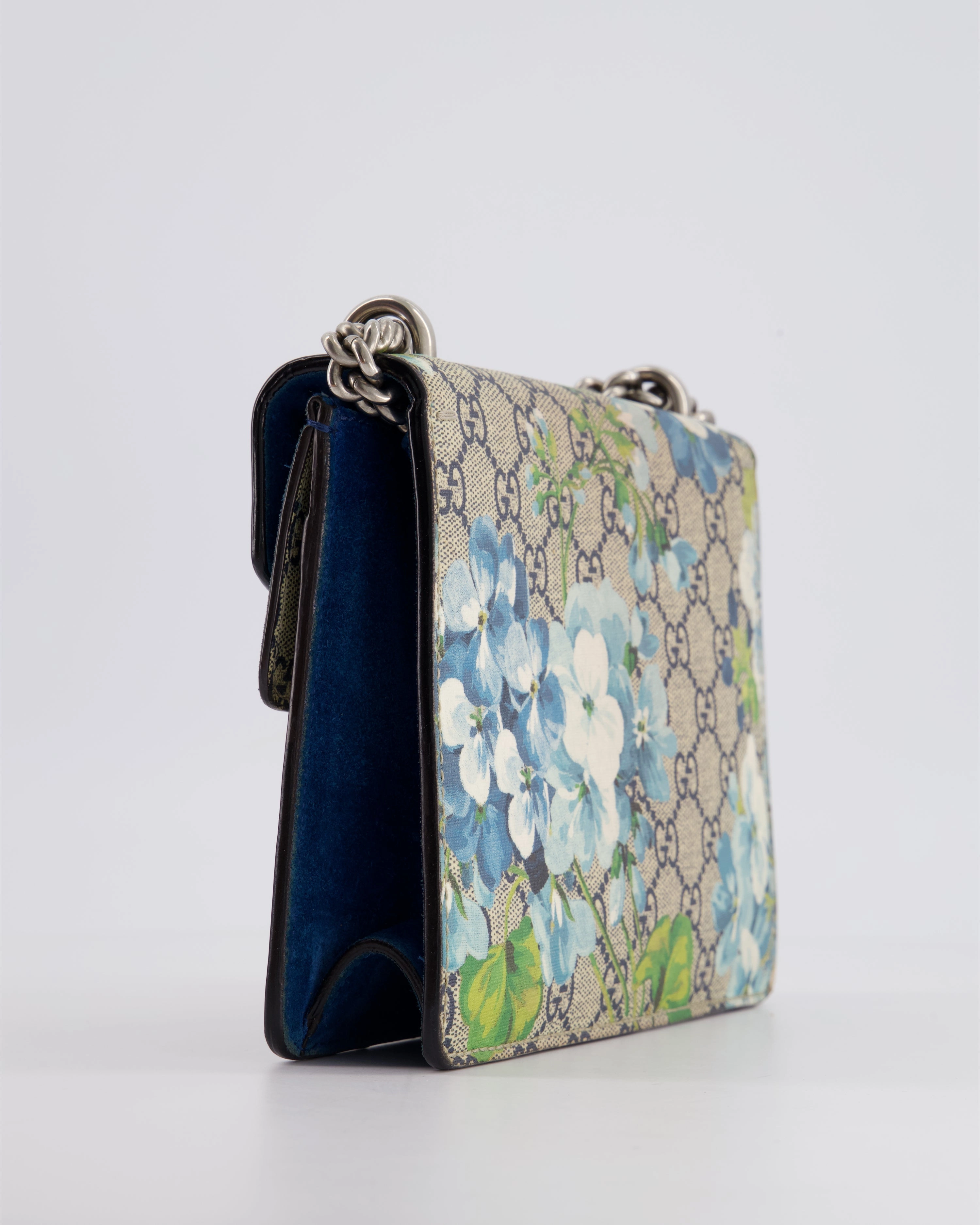 Gucci Brown and Blue Floral Canvas Mini Supreme Dionysus Crossbody Bag With Ruthenium Hardware
