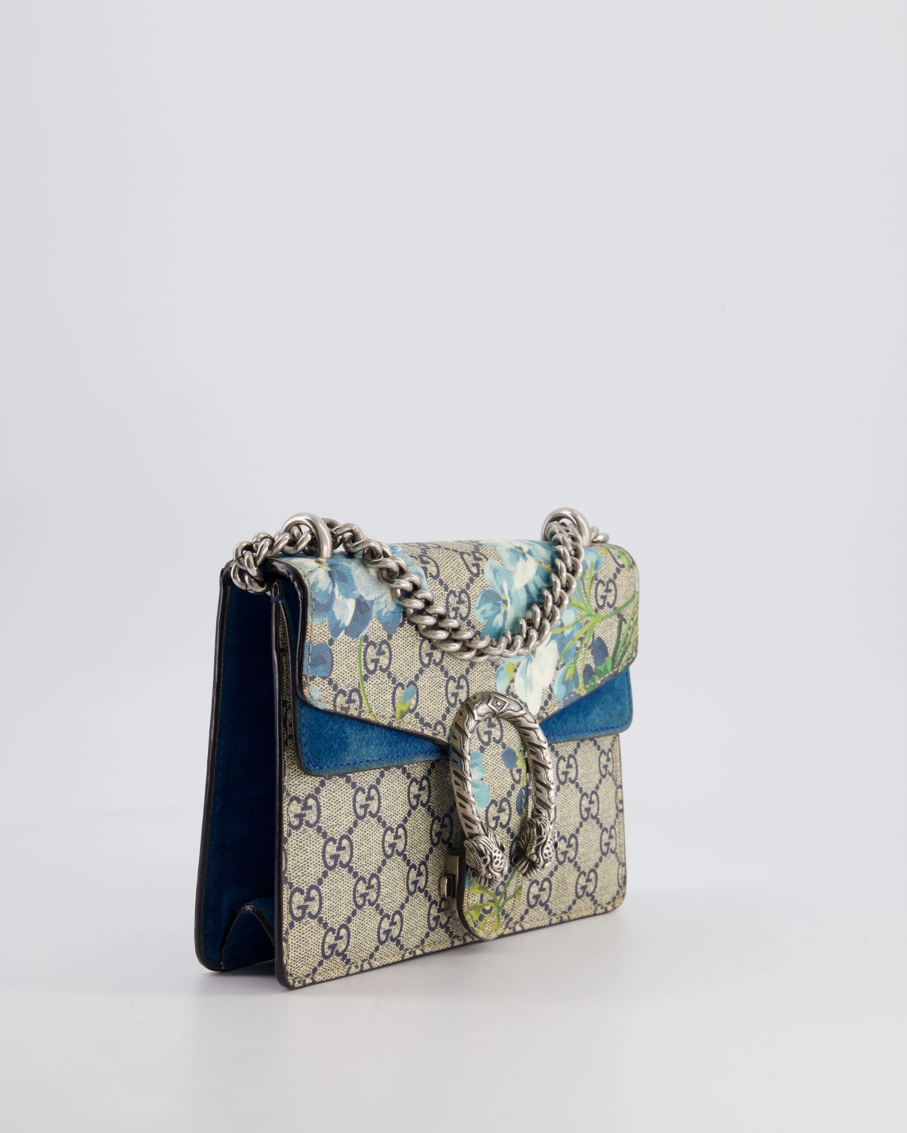 Gucci Brown and Blue Floral Canvas Mini Supreme Dionysus Crossbody Bag With Ruthenium Hardware