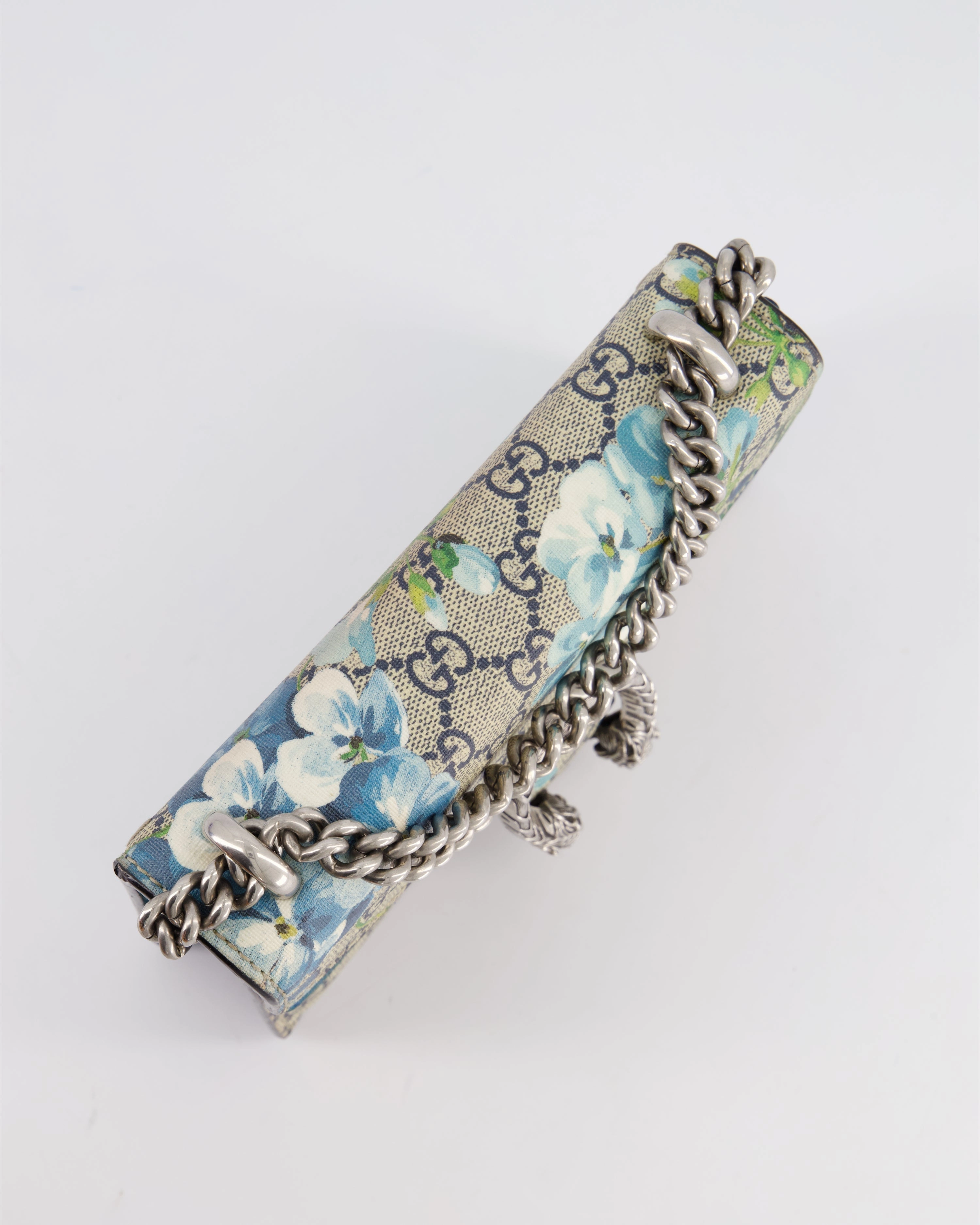 Gucci Brown and Blue Floral Canvas Mini Supreme Dionysus Crossbody Bag With Ruthenium Hardware