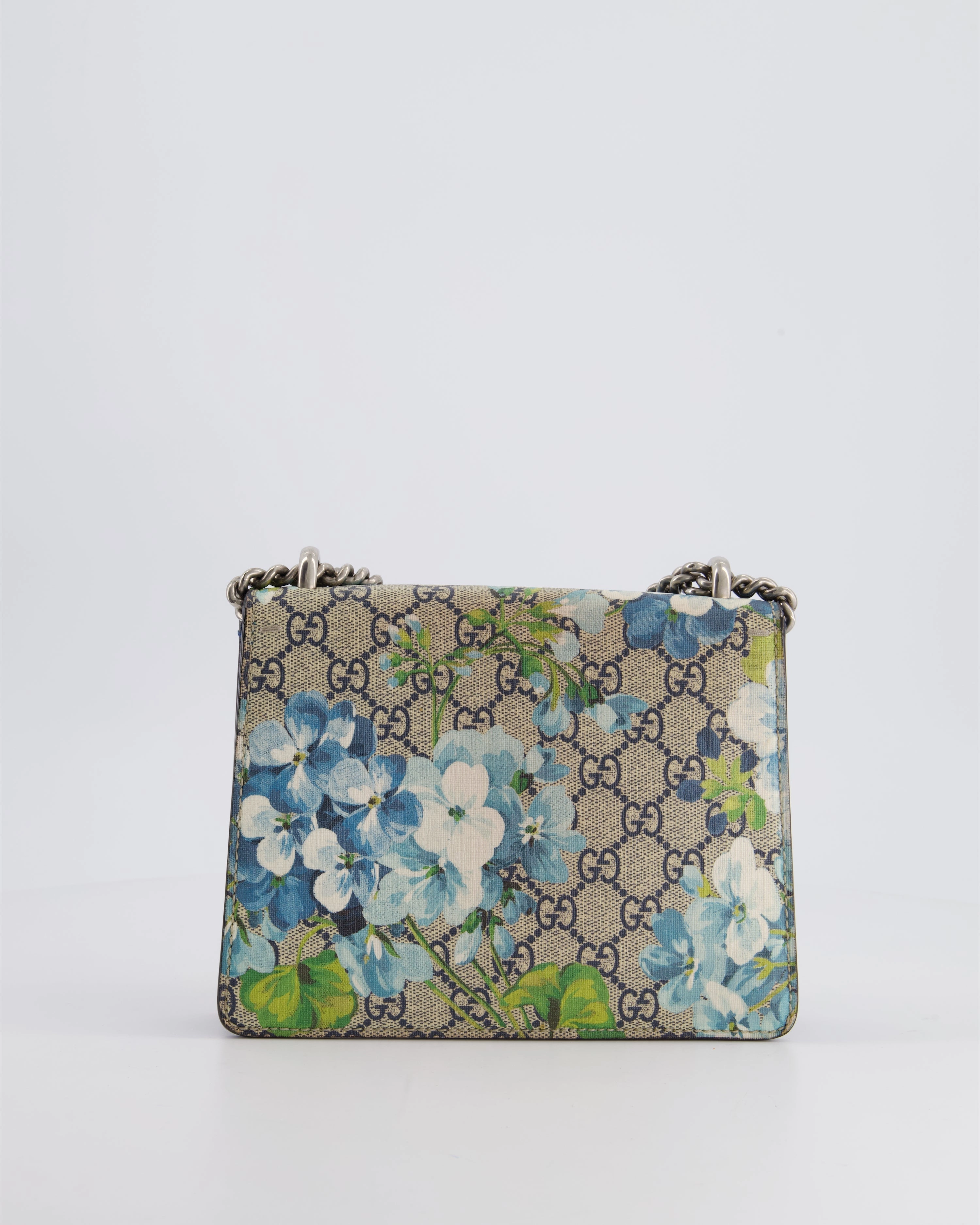 Gucci Brown and Blue Floral Canvas Mini Supreme Dionysus Crossbody Bag With Ruthenium Hardware