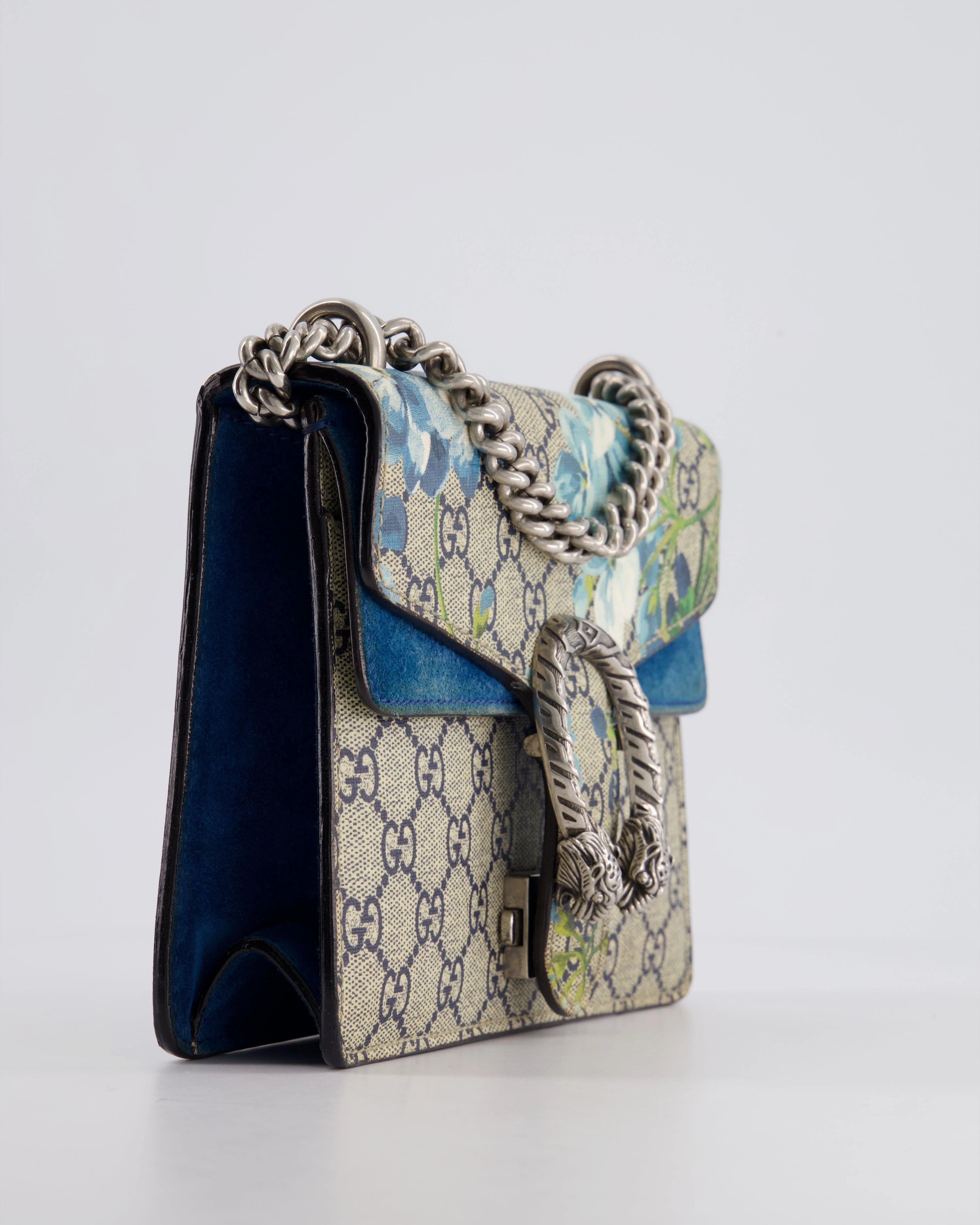 Gucci Brown and Blue Floral Canvas Mini Supreme Dionysus Crossbody Bag With Ruthenium Hardware