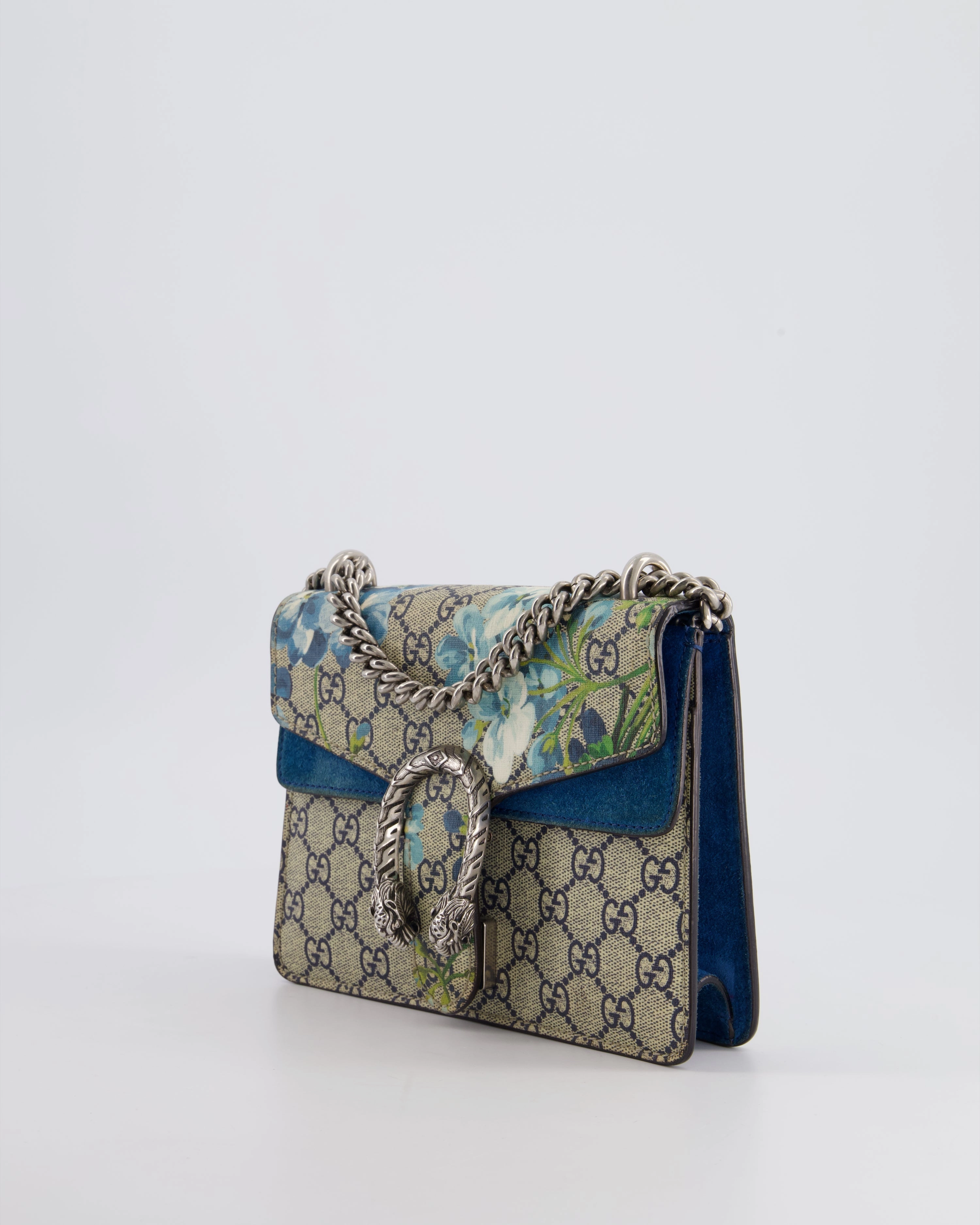 Gucci Brown and Blue Floral Canvas Mini Supreme Dionysus Crossbody Bag With Ruthenium Hardware