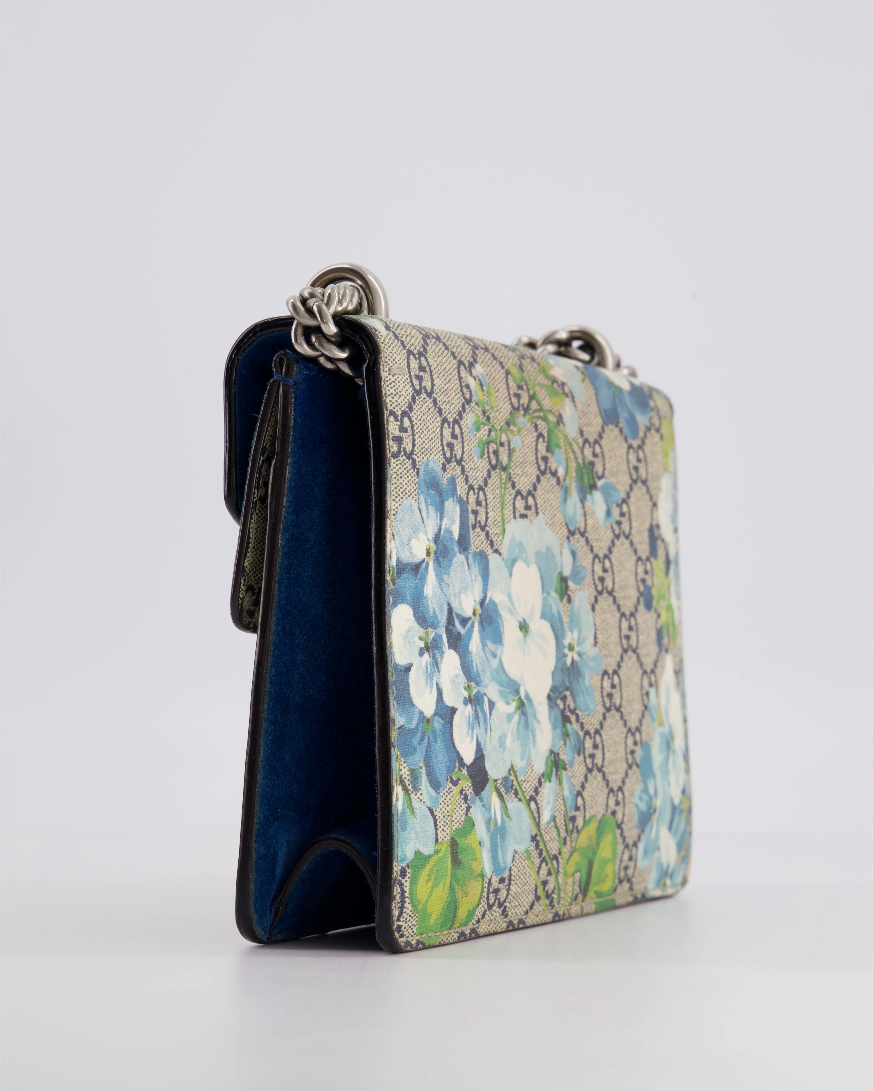 Gucci Brown and Blue Floral Canvas Mini Supreme Dionysus Crossbody Bag With Ruthenium Hardware