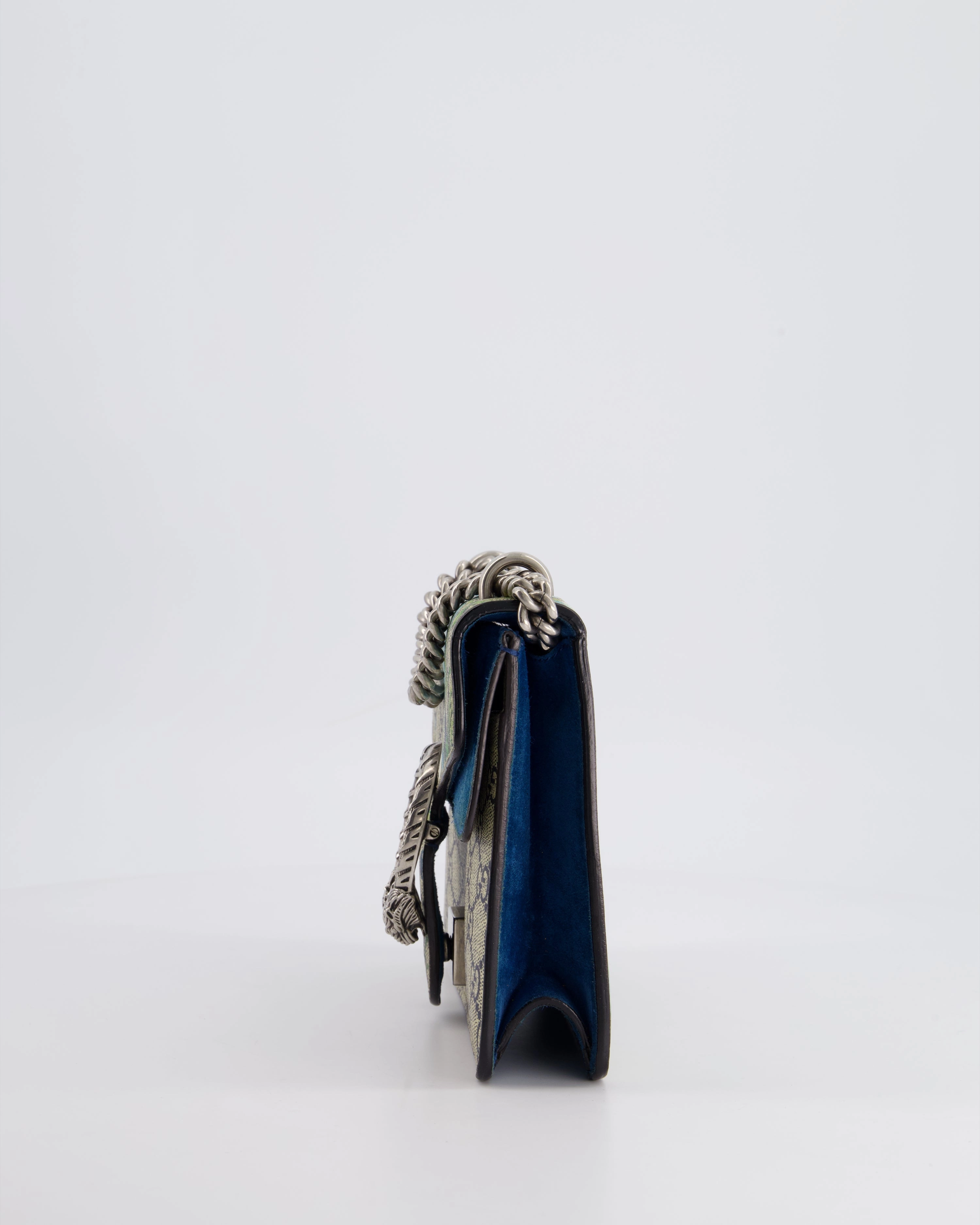 Gucci Brown and Blue Floral Canvas Mini Supreme Dionysus Crossbody Bag With Ruthenium Hardware