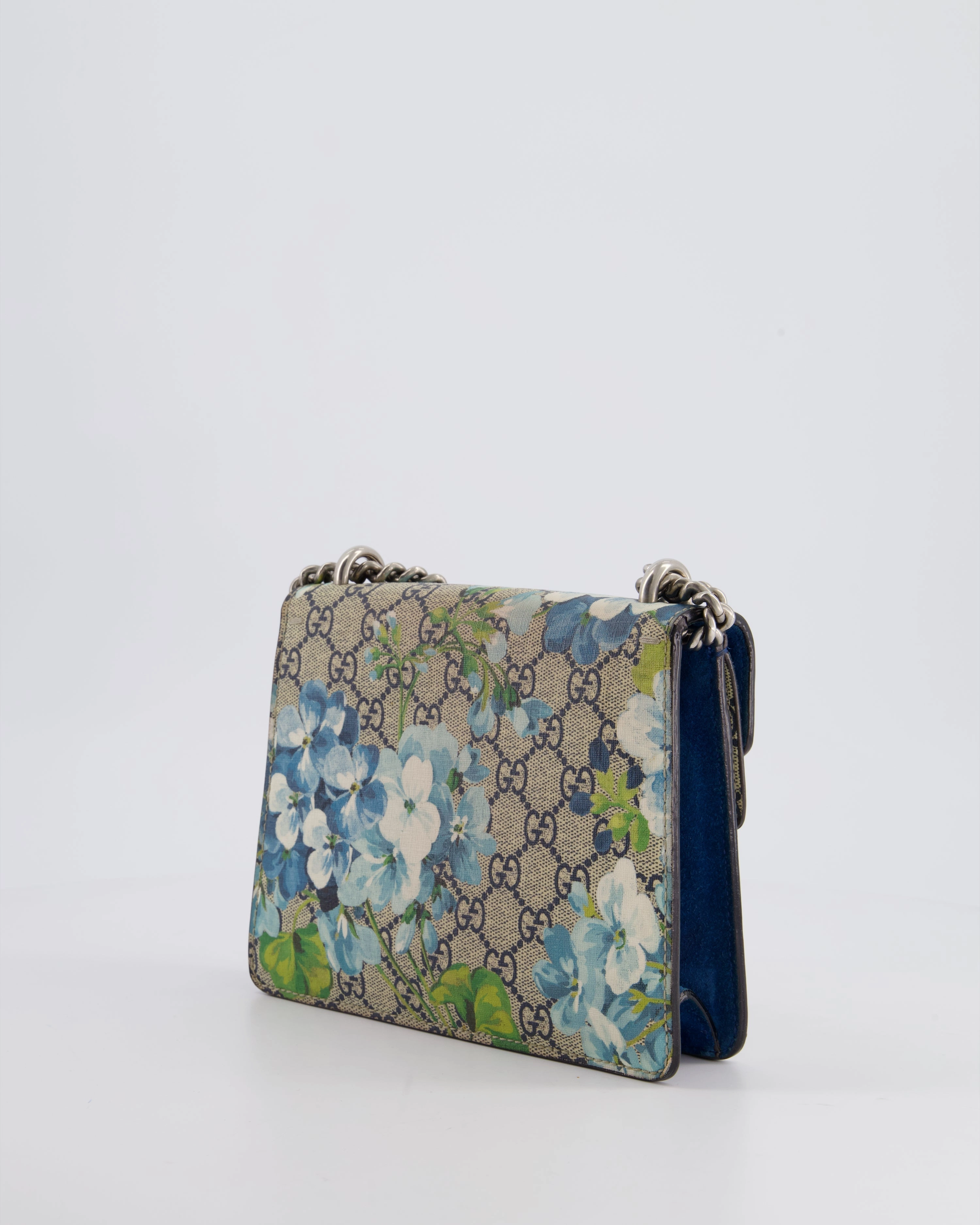 Gucci Brown and Blue Floral Canvas Mini Supreme Dionysus Crossbody Bag With Ruthenium Hardware