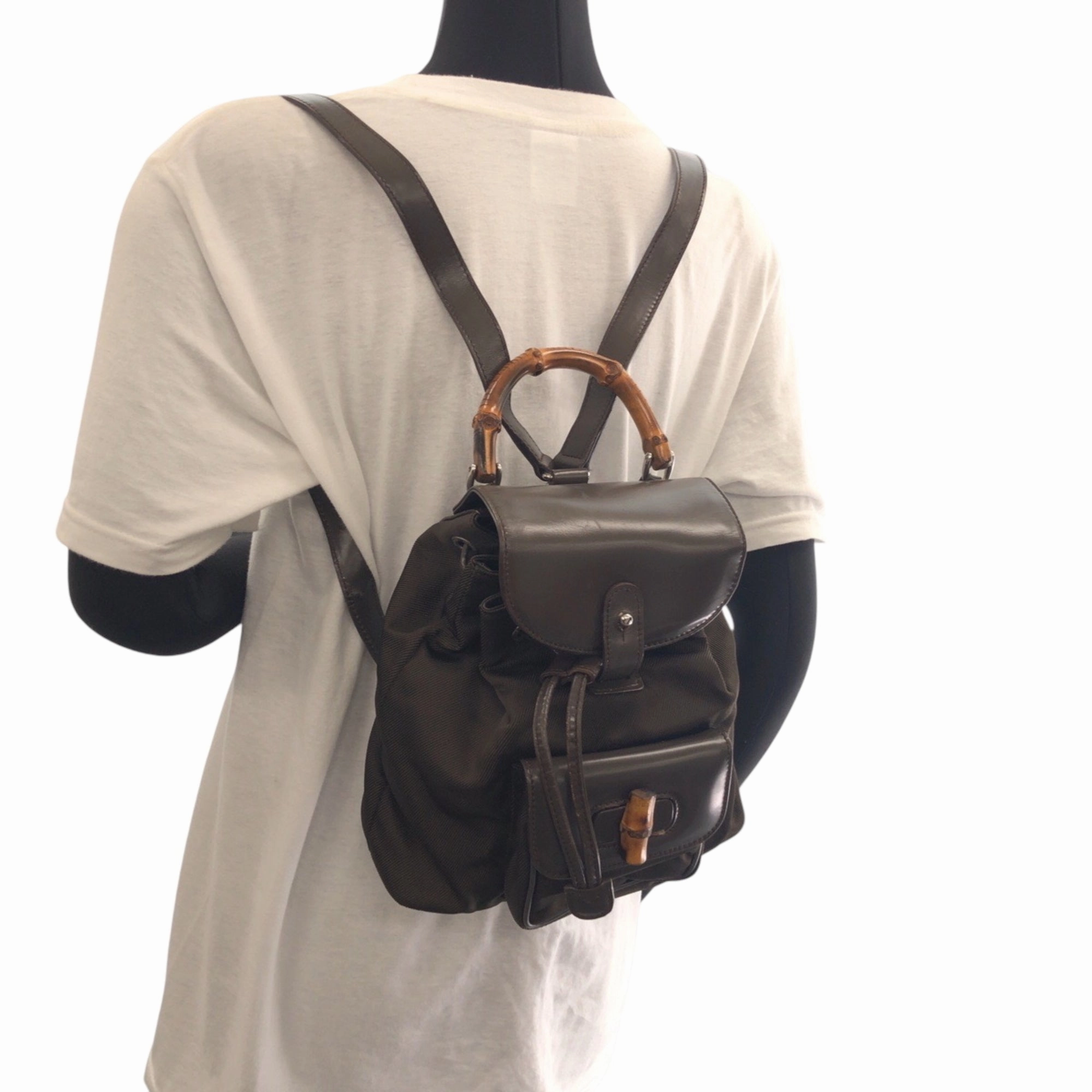 Gucci Brown Khaki Nylon Backpack ()