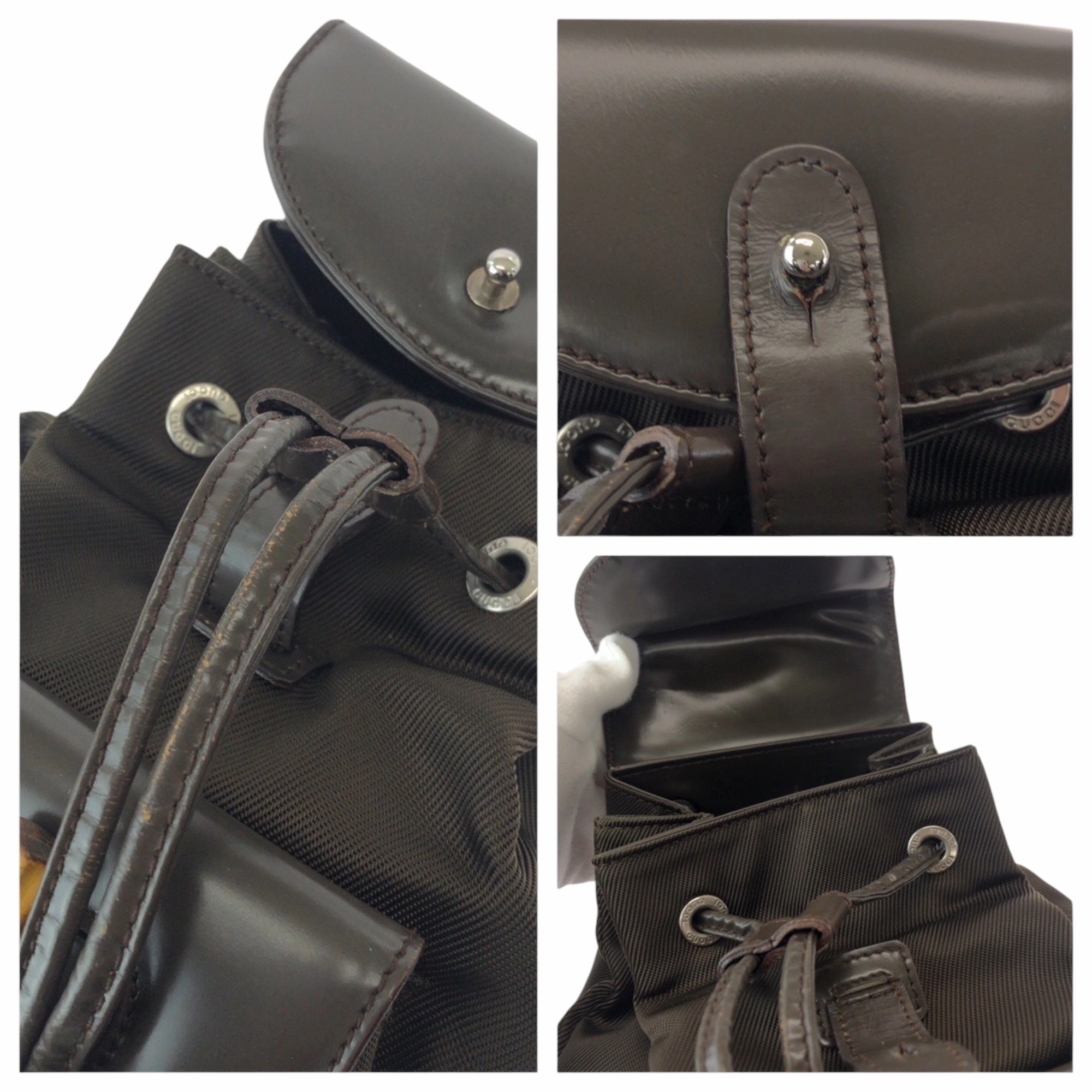 Gucci Brown Khaki Nylon Backpack ()
