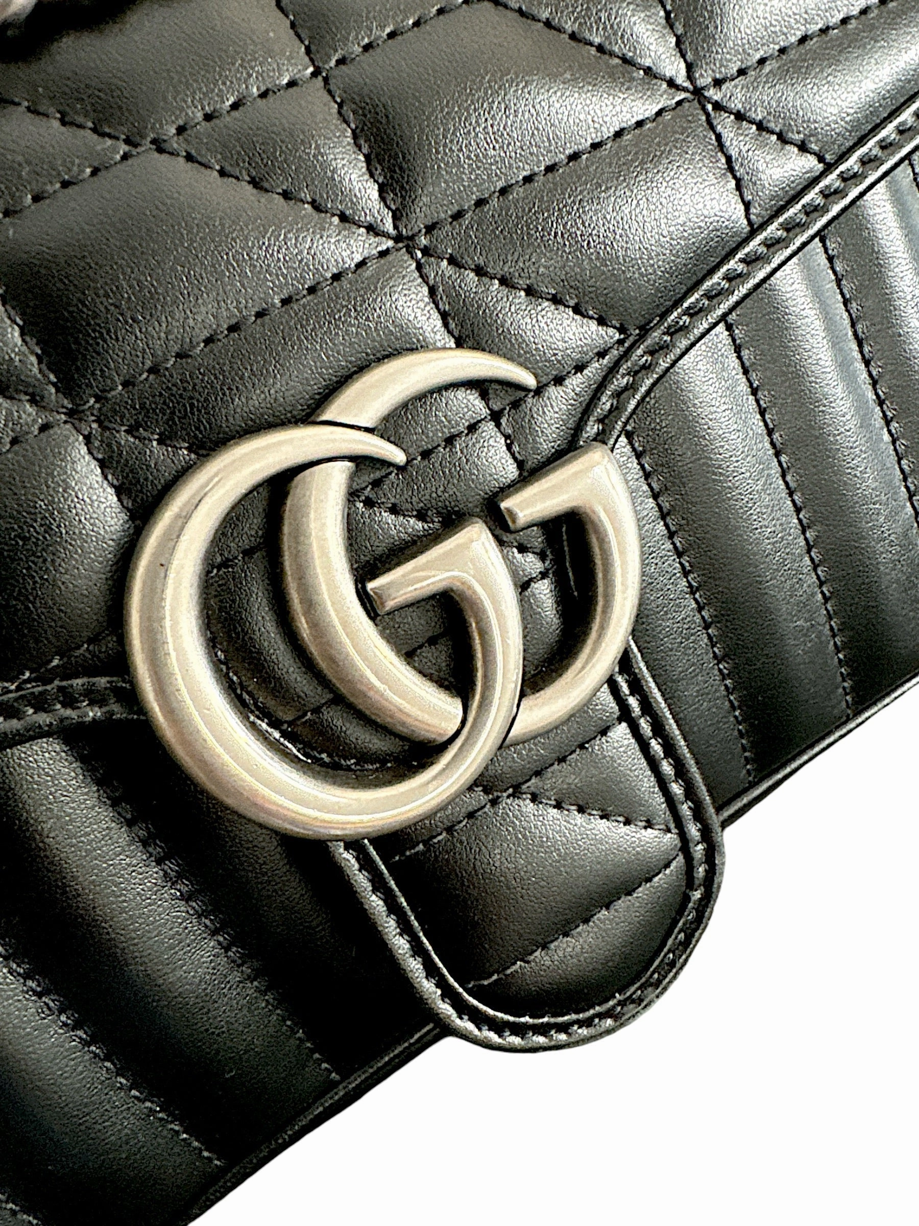 Gucci Calfskin Matelasse Aria Small GG Marmont Shoulder Bag Black