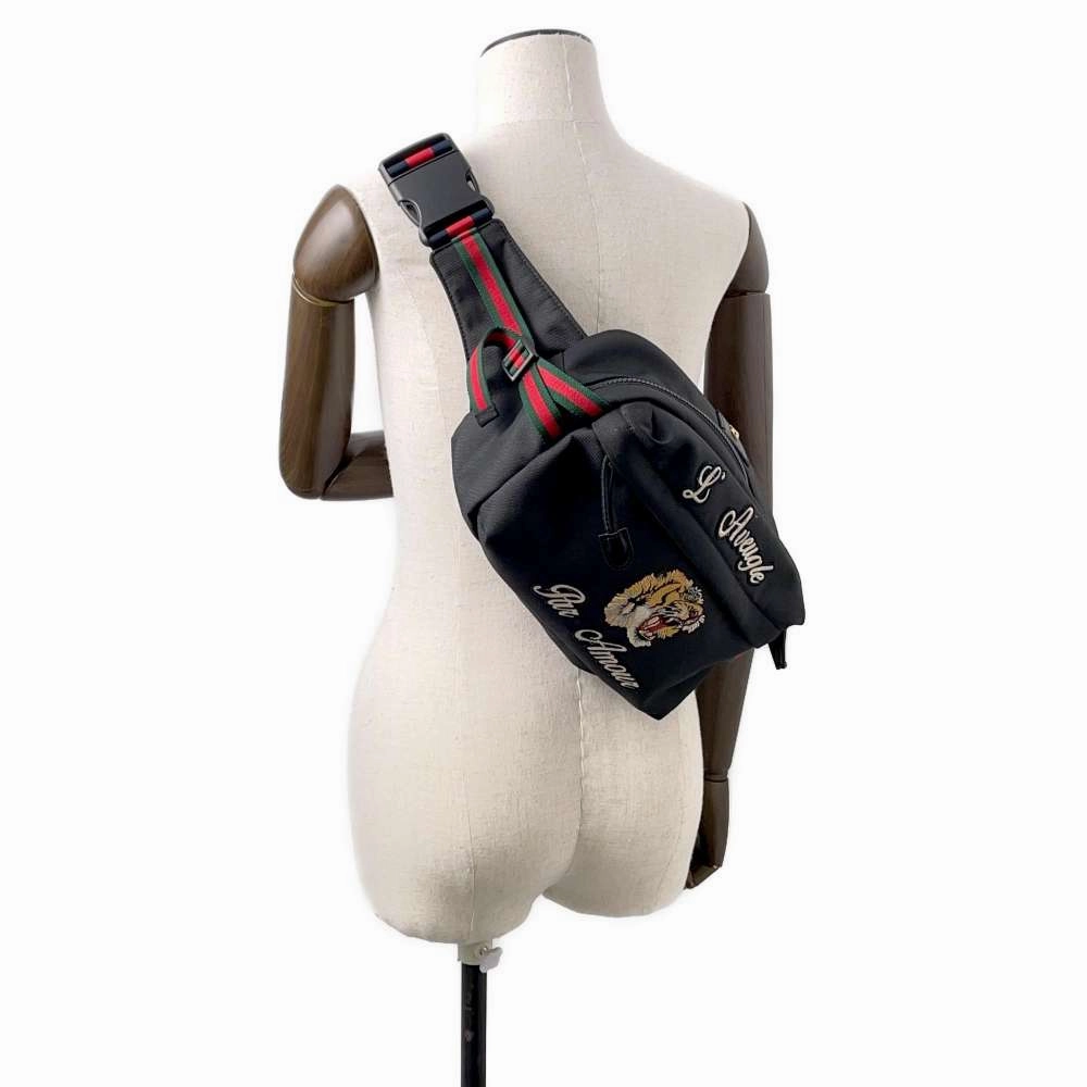GUCCI Cherie Line Tiger Crossbody Bag Black477085 Nylon