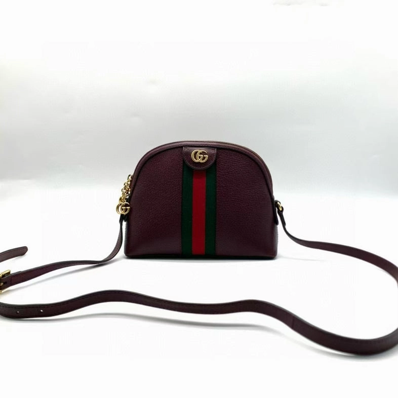 Gucci Crossbody Bag Burgundy Leather Green Red Stripe Small