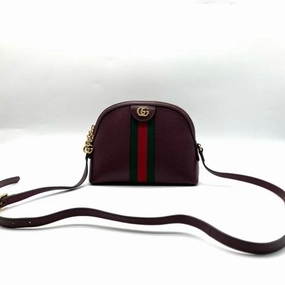 Gucci Crossbody Bag Burgundy Leather Green Red Stripe Small