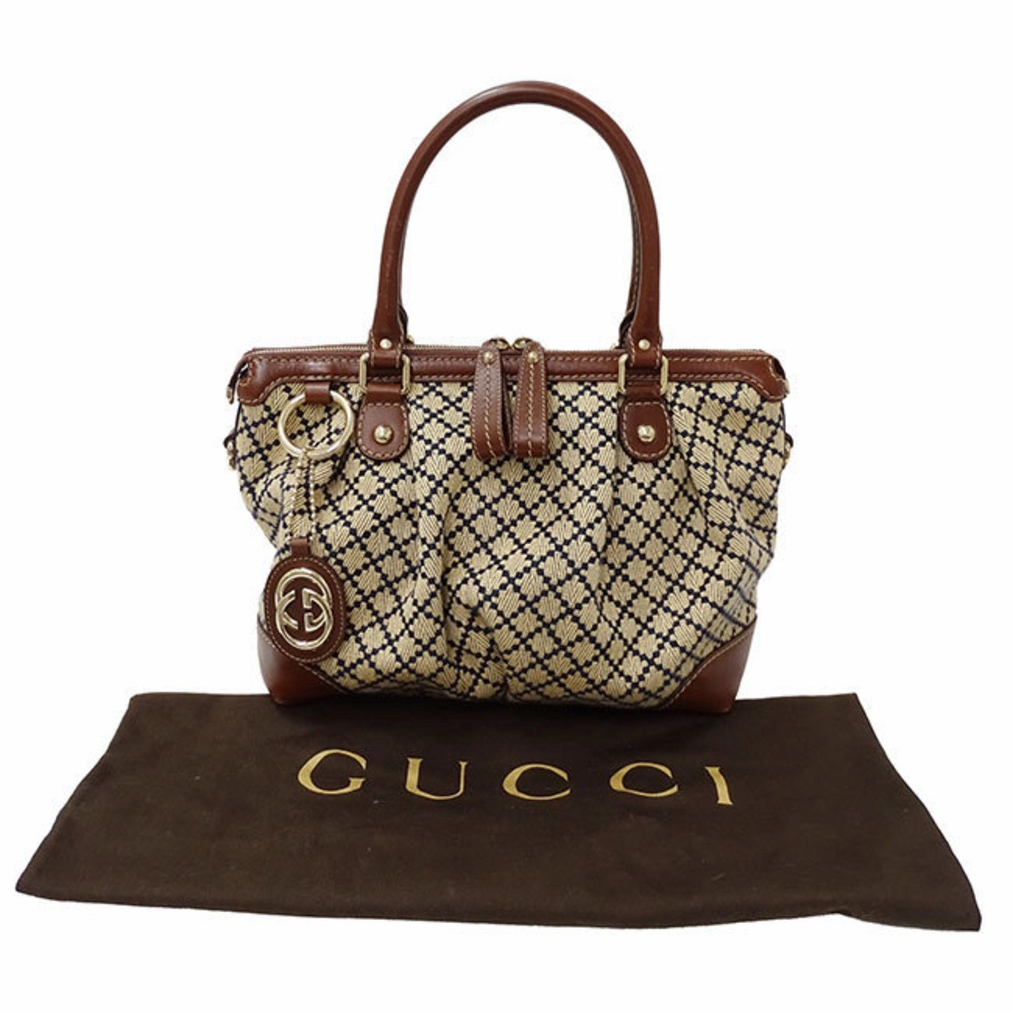 Gucci Diamante Beige Brown Canvas Handbag Shoulder Bag ()