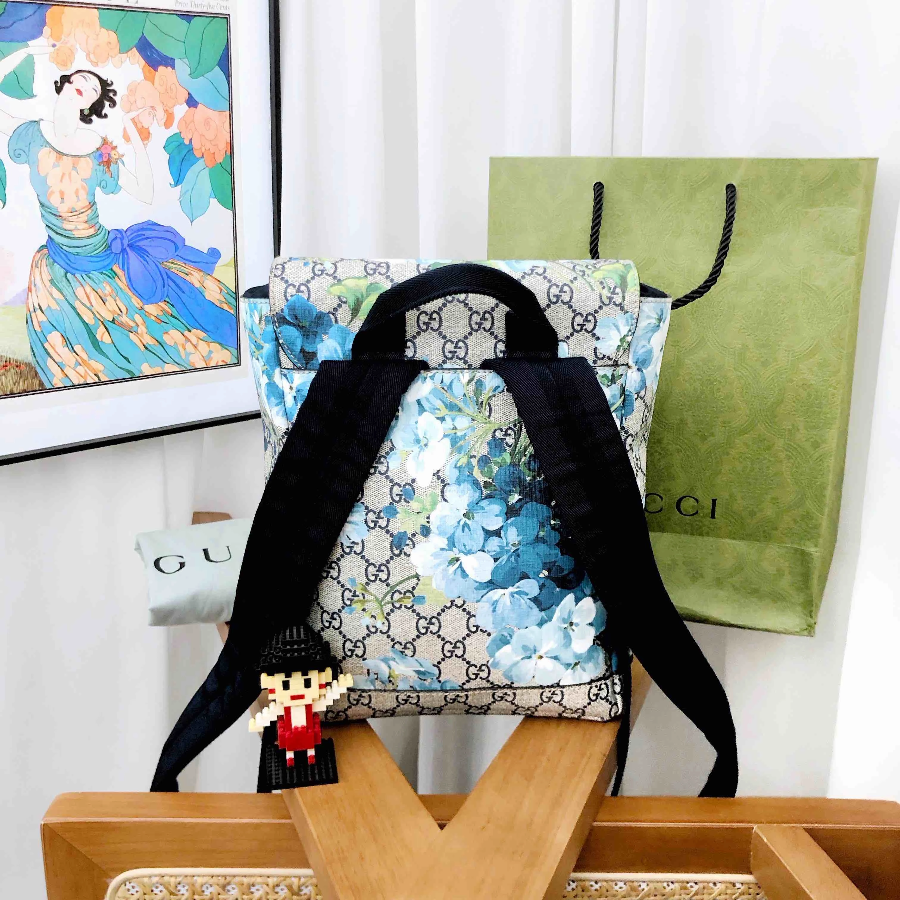 Gucci GG Blooms Blue Canvas Backpack