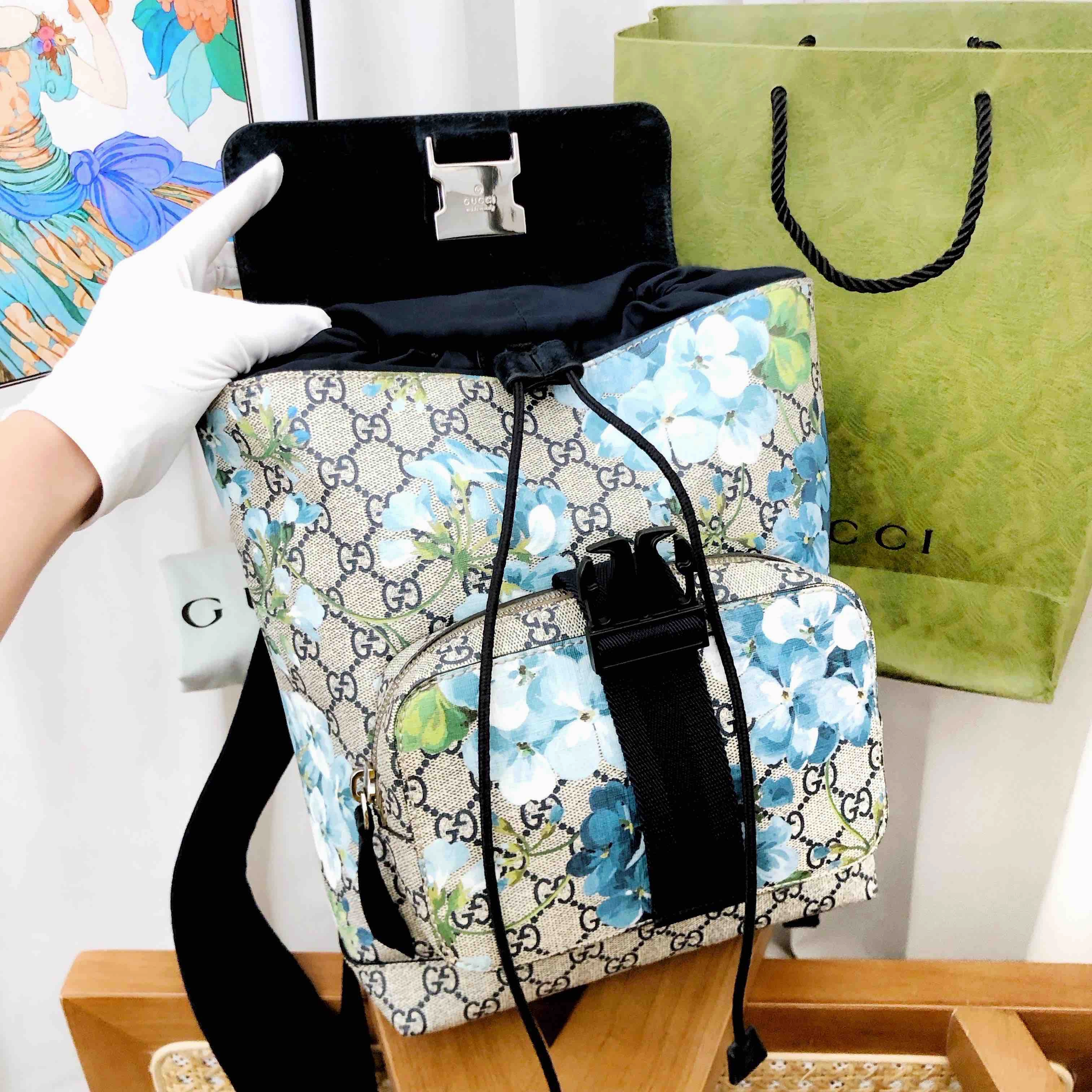 Gucci GG Blooms Blue Canvas Backpack