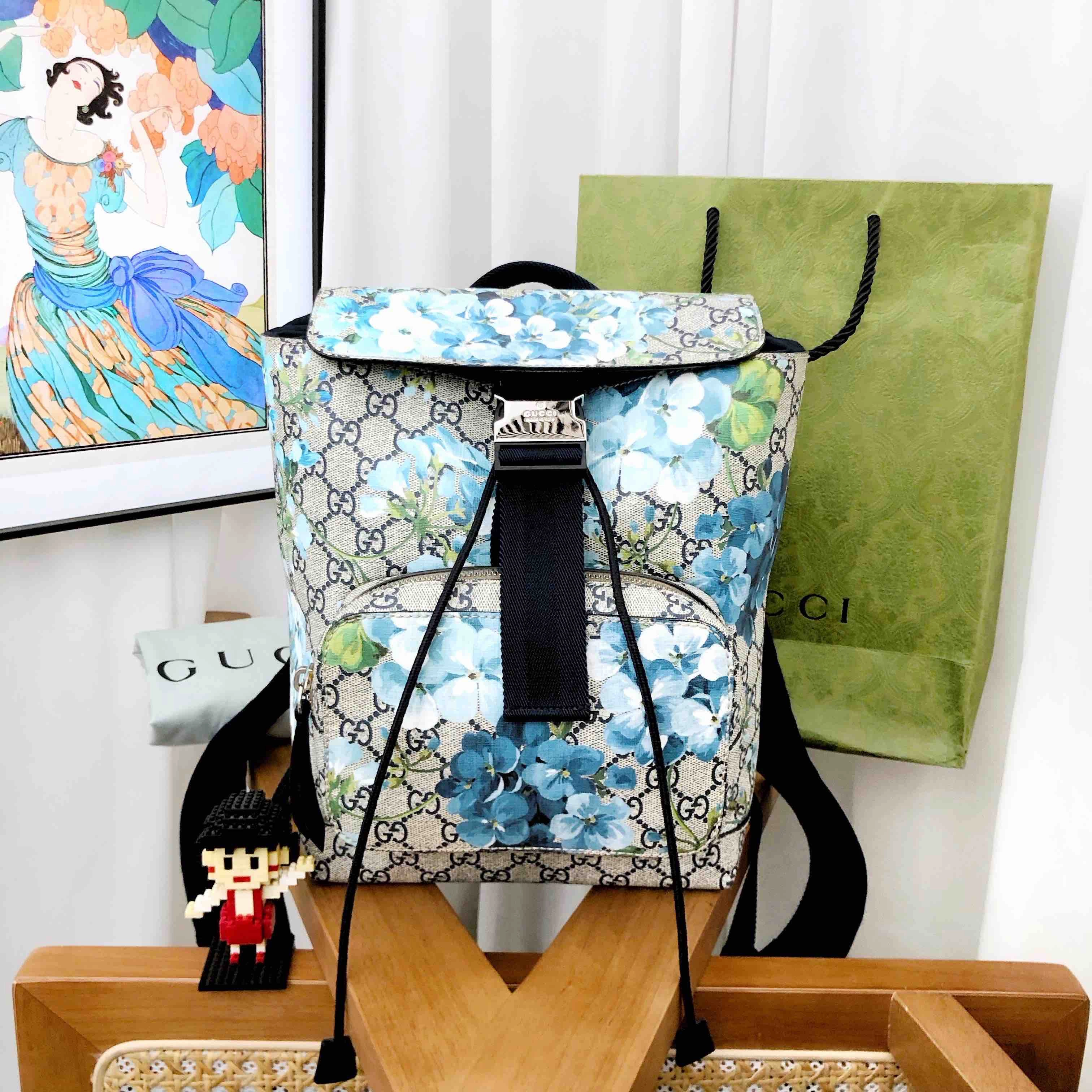 Gucci GG Blooms Blue Canvas Backpack