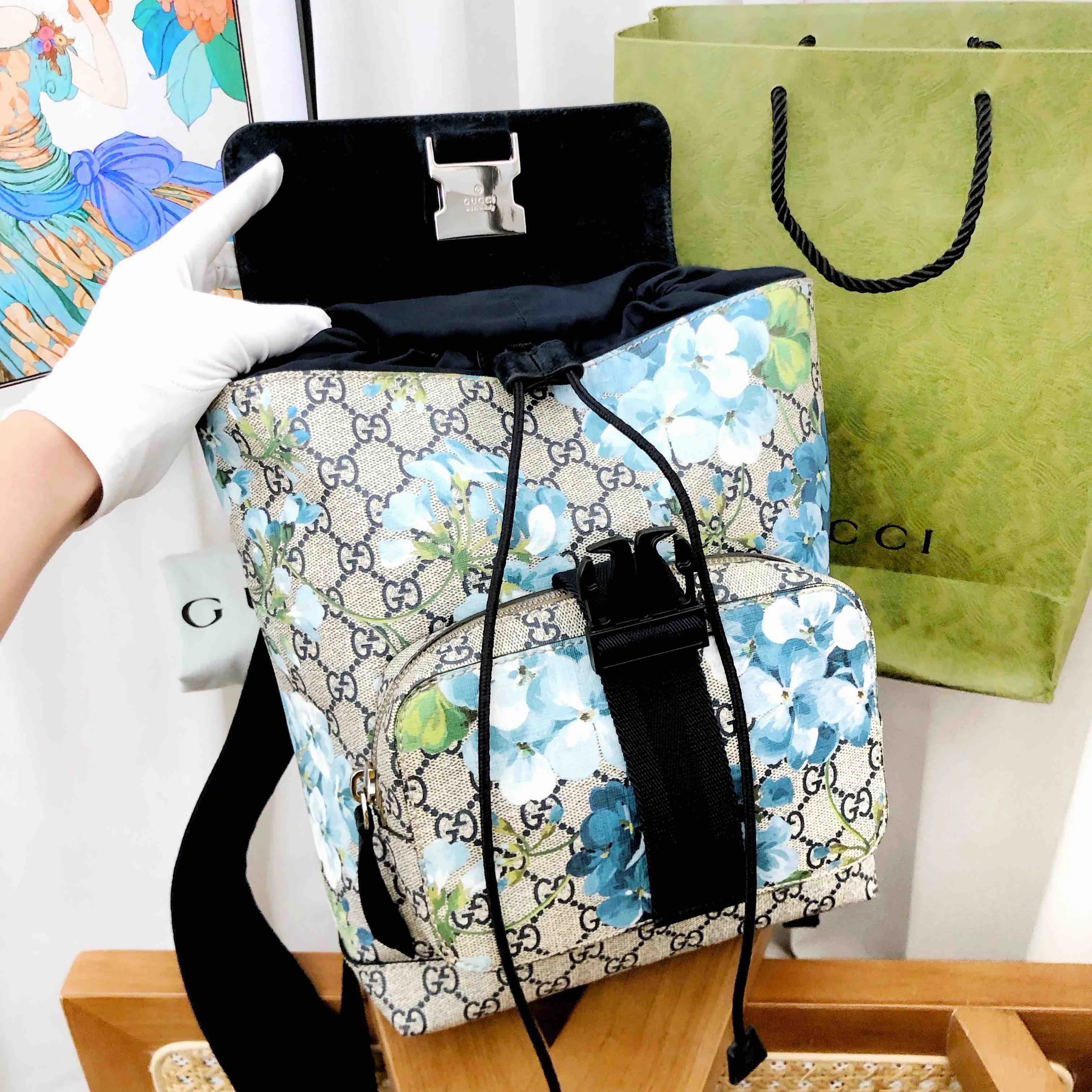 Gucci GG Blooms Blue Canvas Backpack