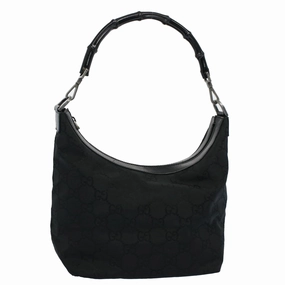 GUCCI GG Canvas Bamboo Shoulder Bag Black 000 0531 002058  ep1777