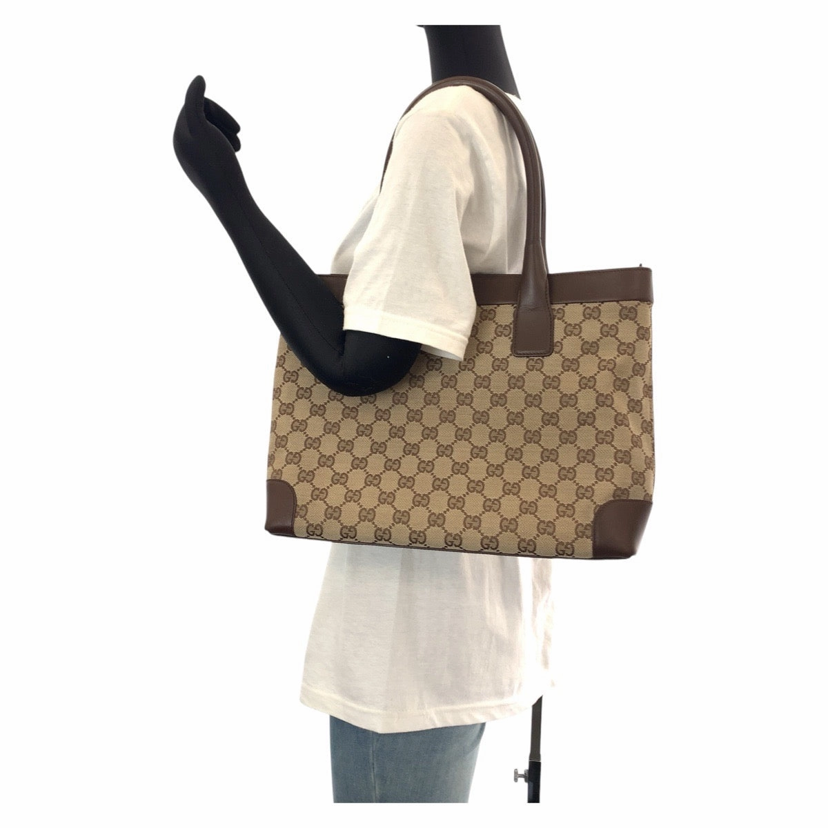 Gucci GG Canvas Leather Tote Shoulder Bag