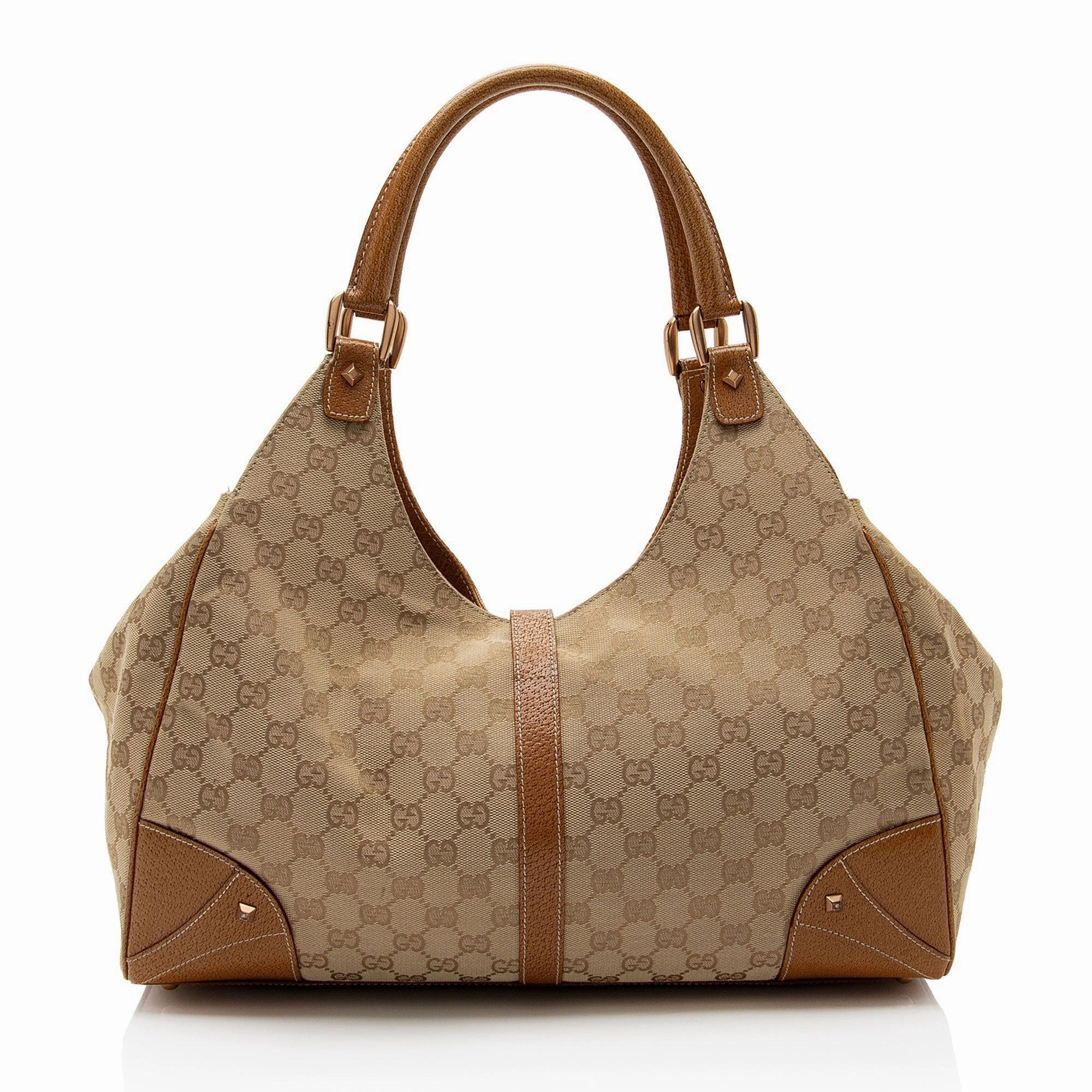Gucci GG Canvas Nailhead Bardot Large Shoulder Bag (SHF-FHIG8i)