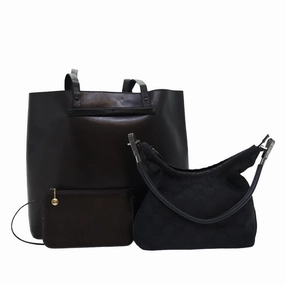GUCCI GG Canvas Shoulder Bag Leather 2Set Brown Black  bs15480