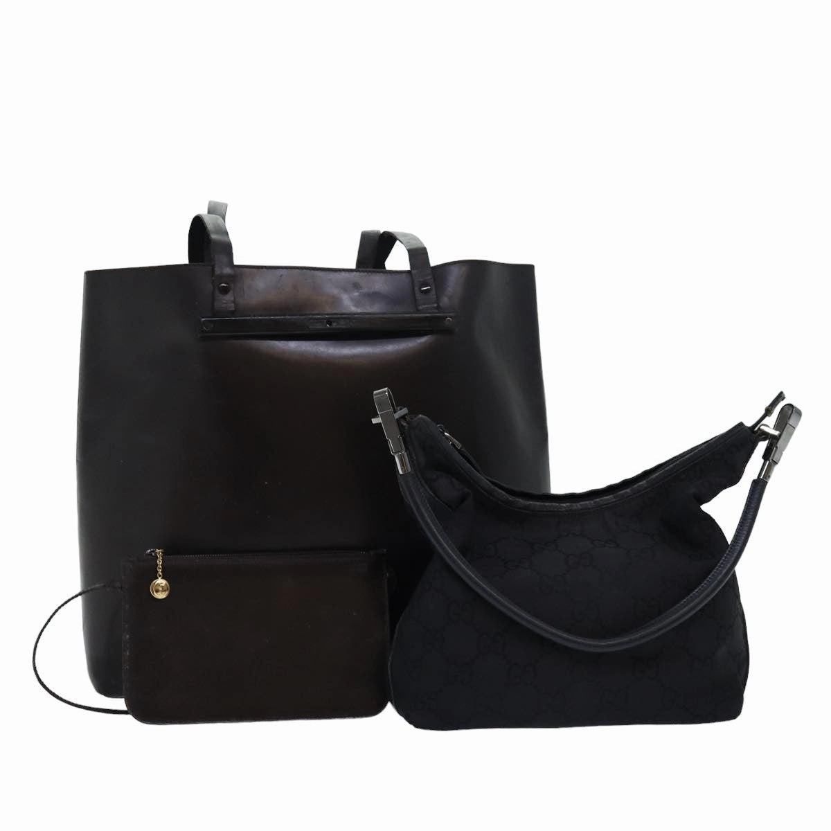 GUCCI GG Canvas Shoulder Bag Leather 2Set Brown Black  bs15480