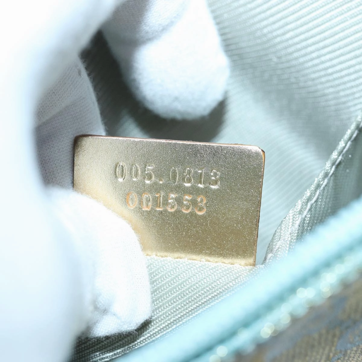 GUCCI GG Canvas Shoulder Bag Light Blue Gold 005 0813  85517