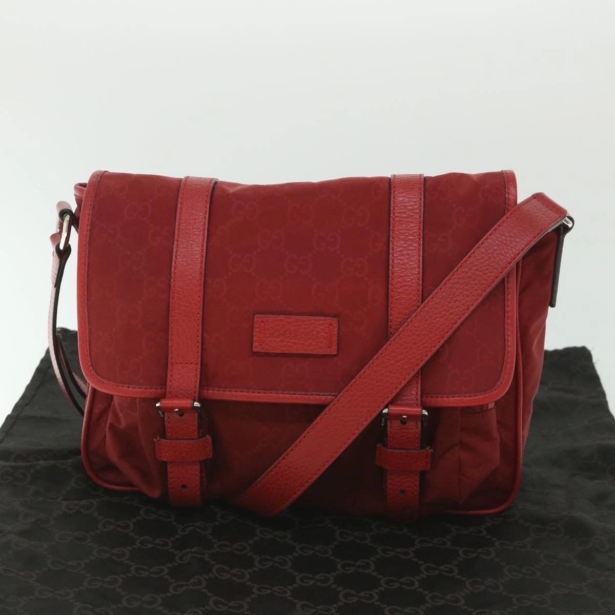 GUCCI GG Canvas Shoulder Bag Nylon Outlet Red 510335  56687