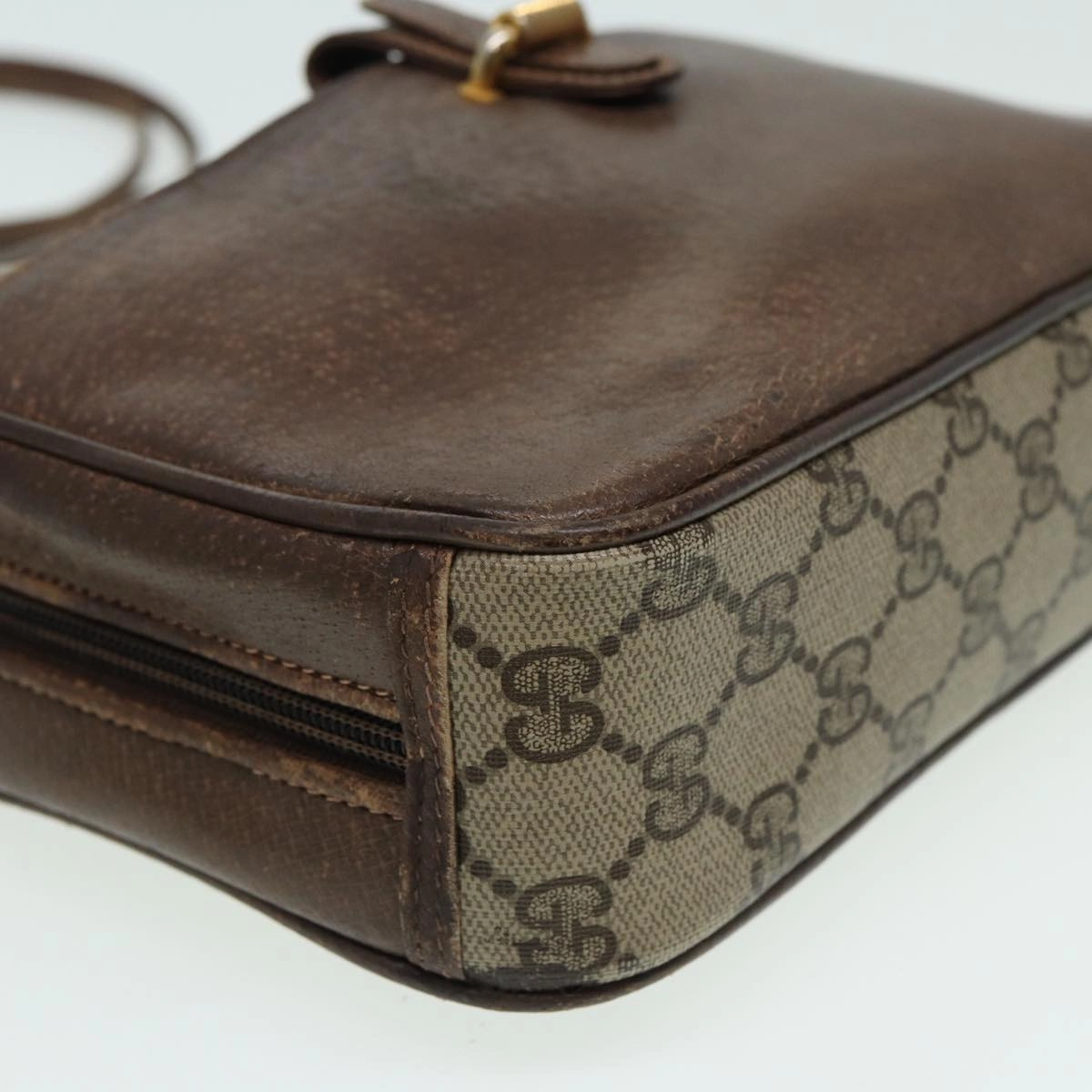 GUCCI GG Canvas Shoulder Bag PVC Leather Beige  fm3580