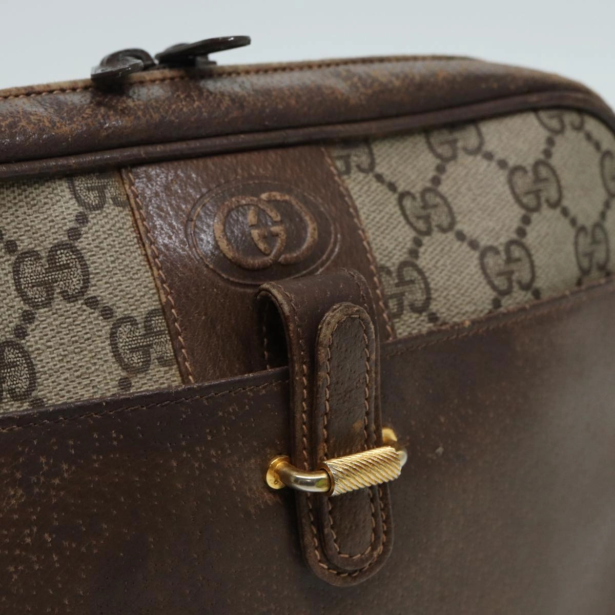 GUCCI GG Canvas Shoulder Bag PVC Leather Beige  fm3580
