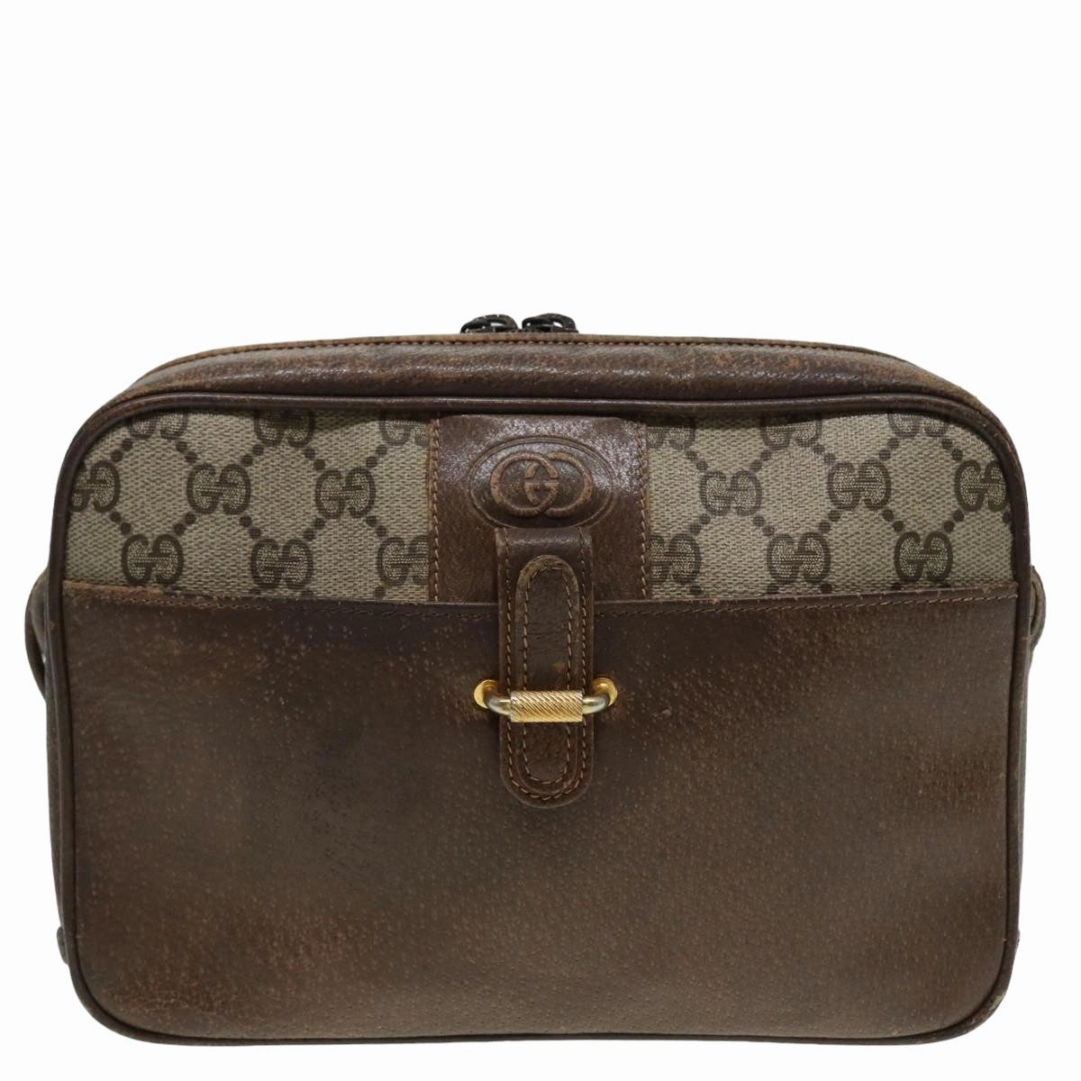 GUCCI GG Canvas Shoulder Bag PVC Leather Beige  fm3580