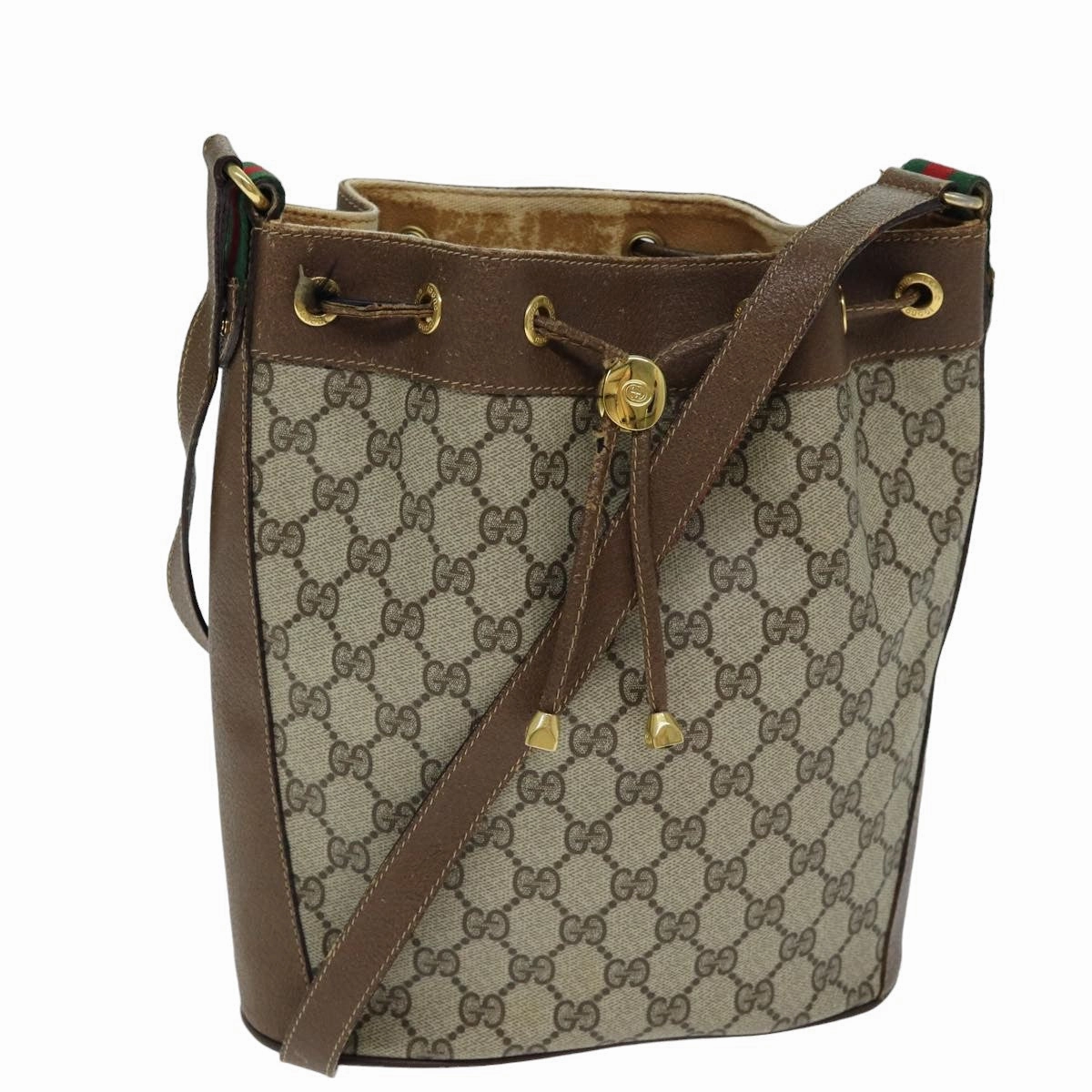 GUCCI GG Canvas Web Sherry Line Shoulder Bag Beige Red 41 02 034  13558
