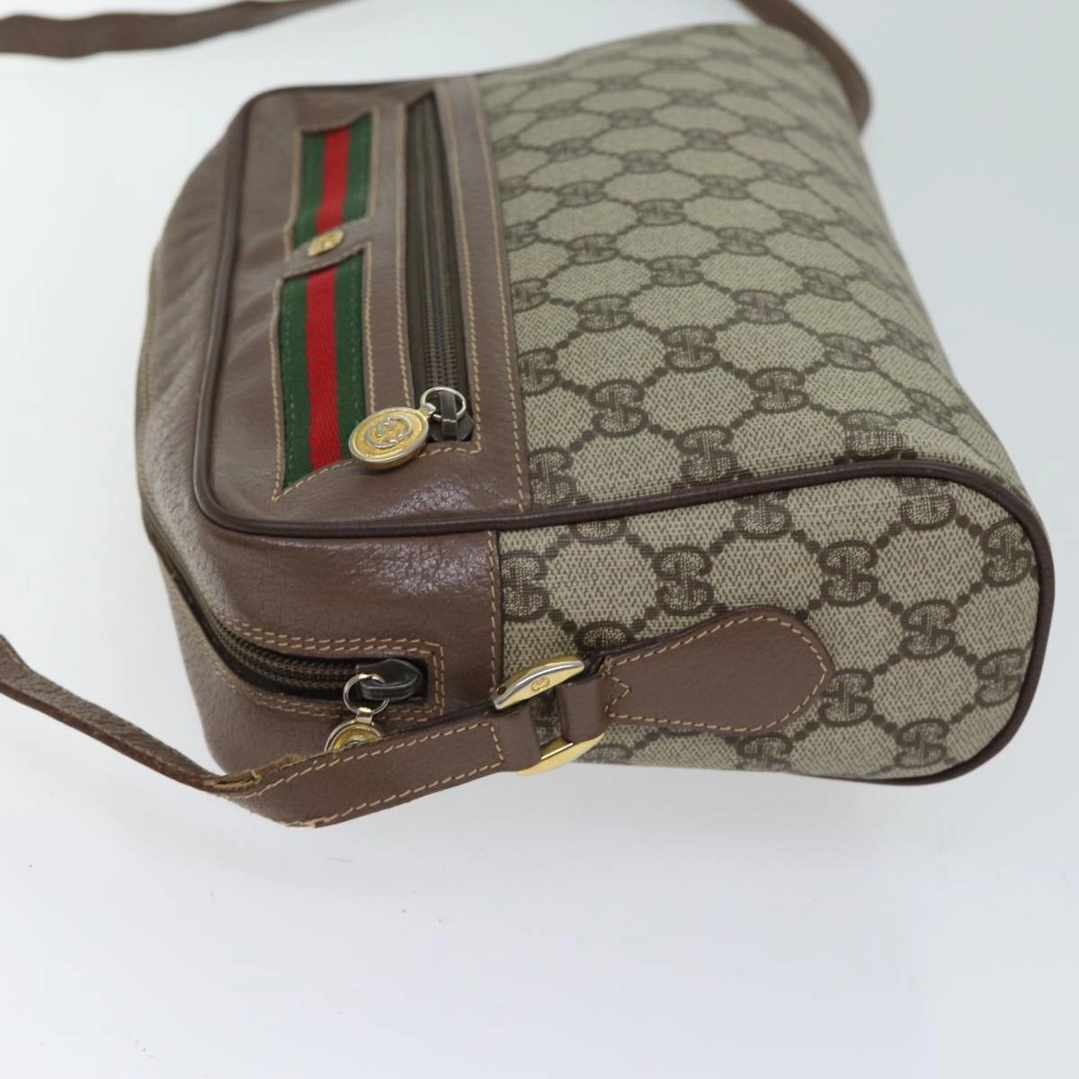 Gucci GG Canvas Web Sherry Line Shoulder Bag PVC Beige Green Red