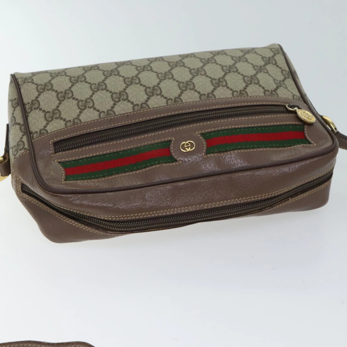Gucci GG Canvas Web Sherry Line Shoulder Bag PVC Beige Green Red